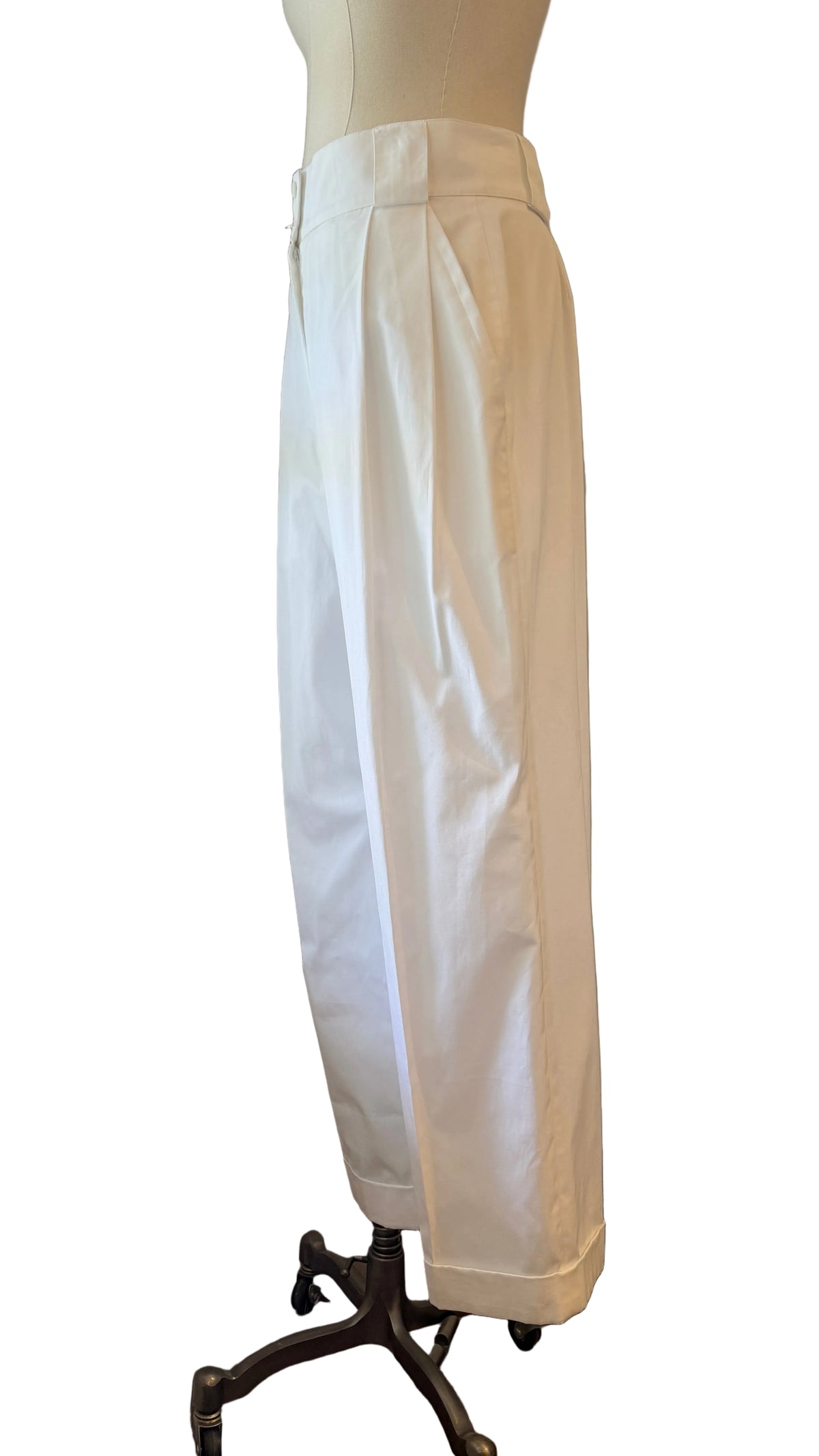 1980s Christian Lacroix White Pleat-Front Cuffed Wide-Leg Pants