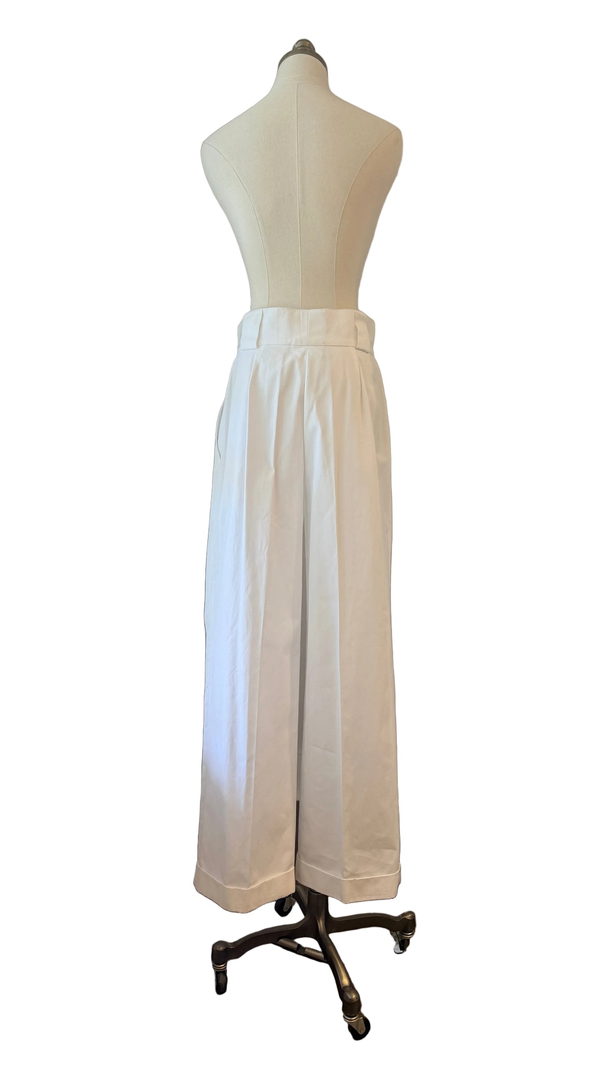 1980s Christian Lacroix White Pleat-Front Cuffed Wide-Leg Pants