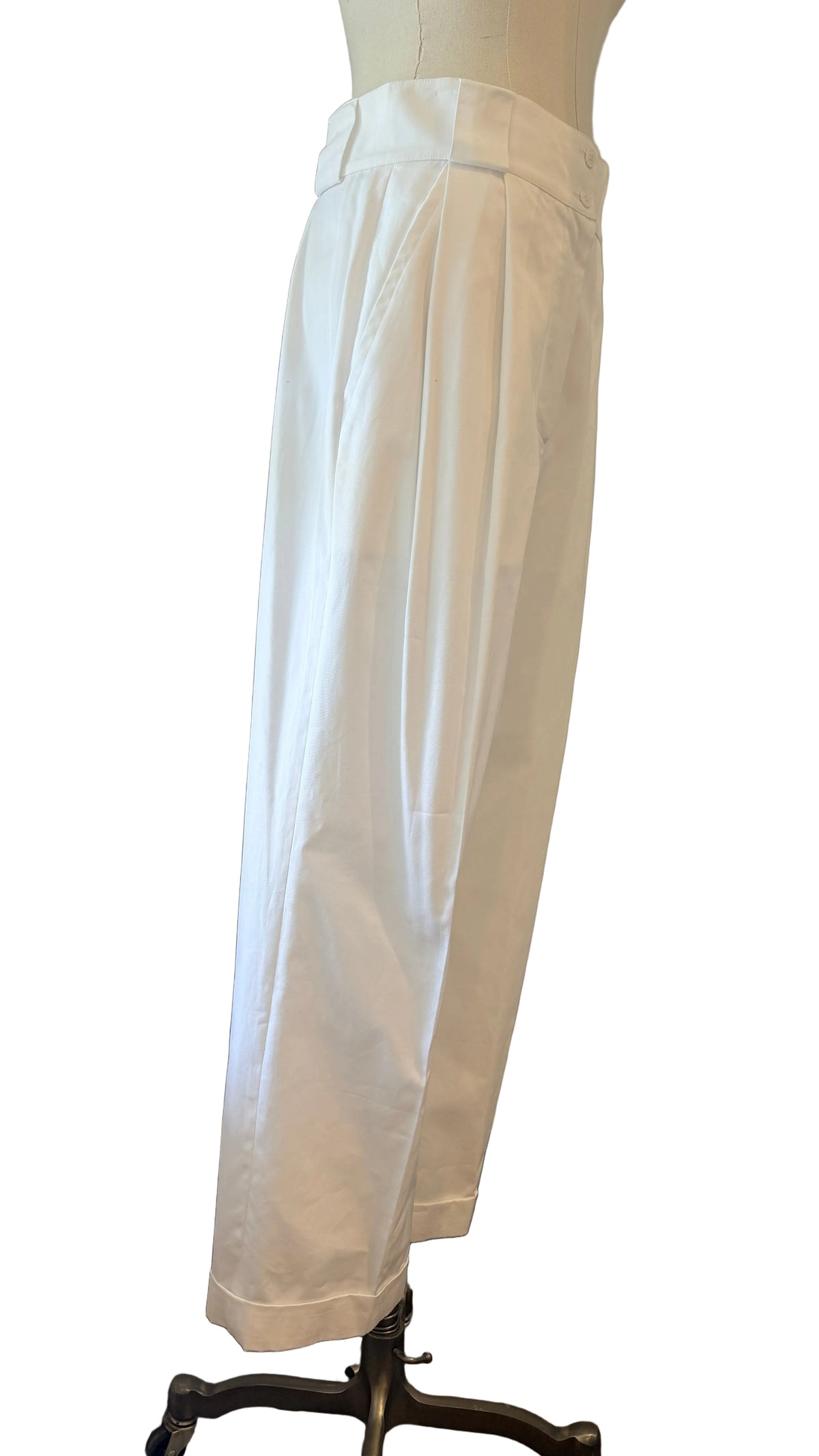 1980s Christian Lacroix White Pleat-Front Cuffed Wide-Leg Pants