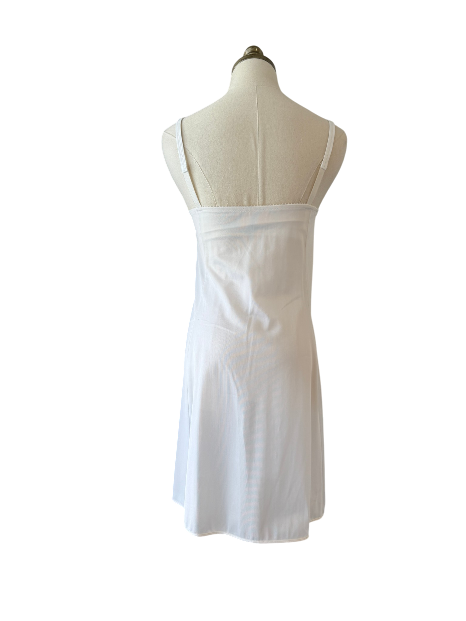 1950s Olga Nylon Ivory slip with key home chest detail and small bow hem details