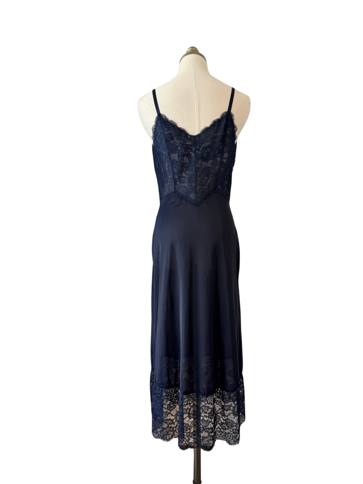 1960s Vanity Fair Navy Slip with Lace Top and Hem