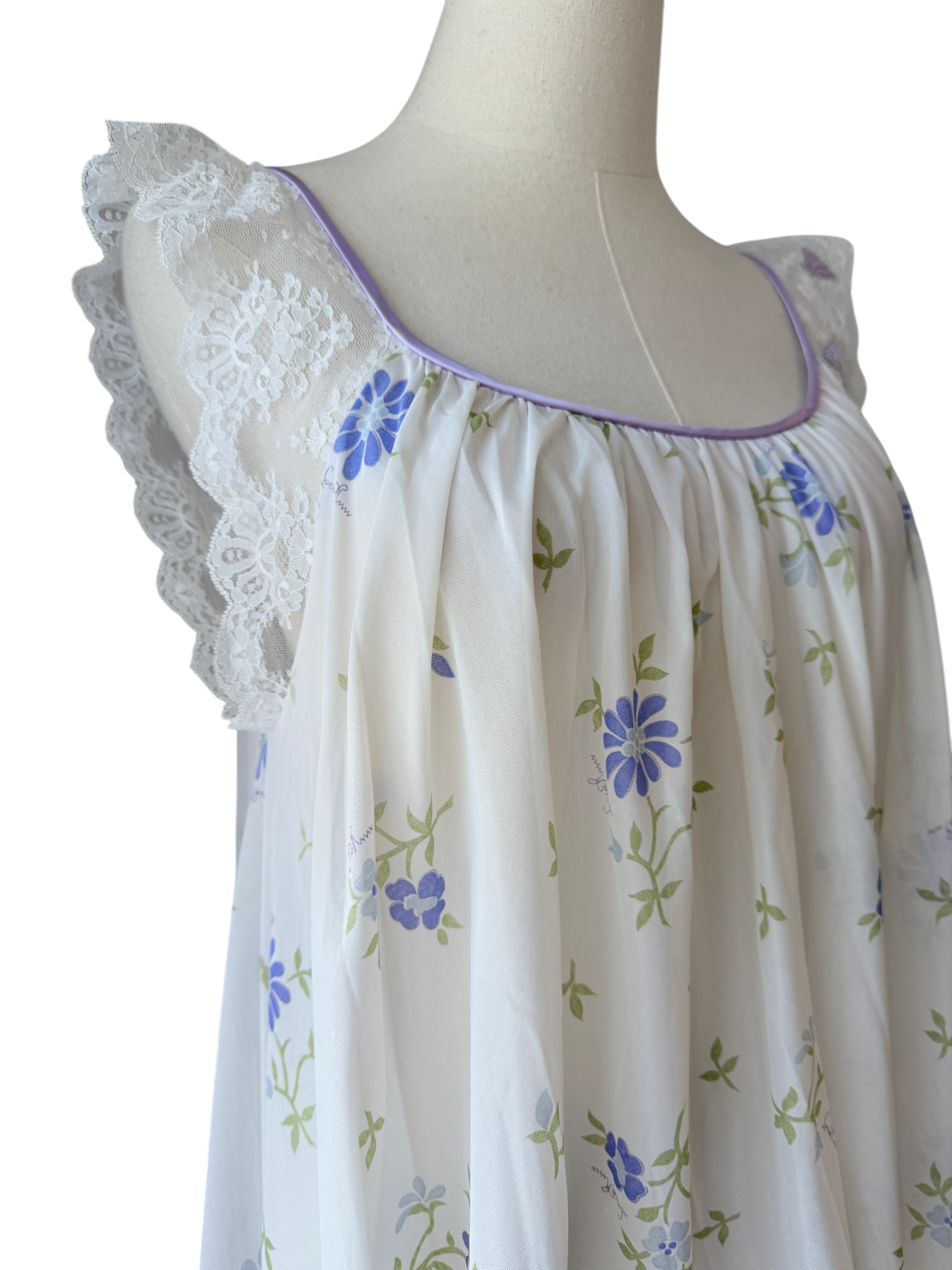 1960s Claire Sandra by Lucie Ann Floral Babydoll Nightgown with Ruffle Shoulders