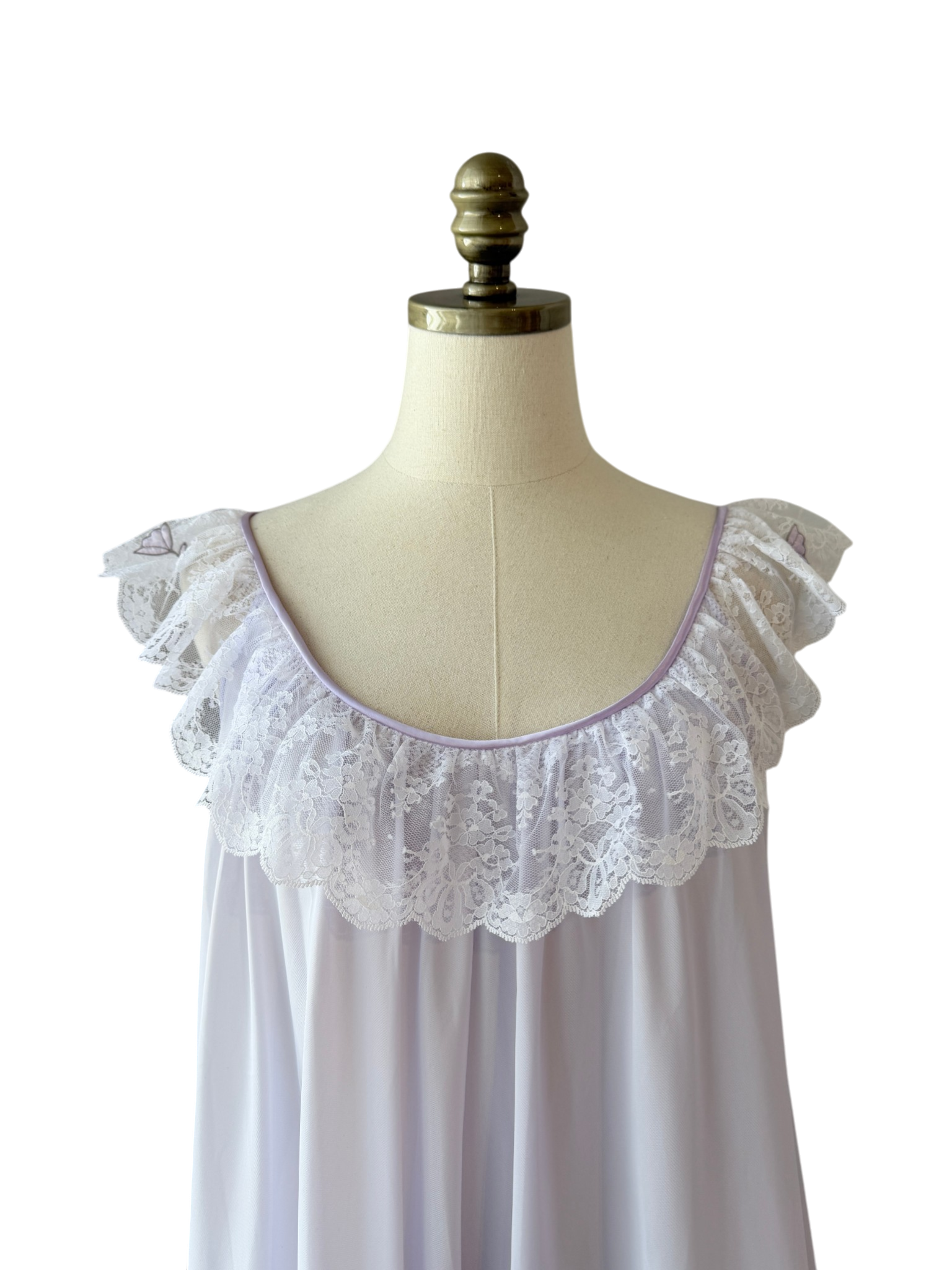 1960s Claire Sandra by Lucie Ann Floral Babydoll Nightgown with Ruffle Shoulders