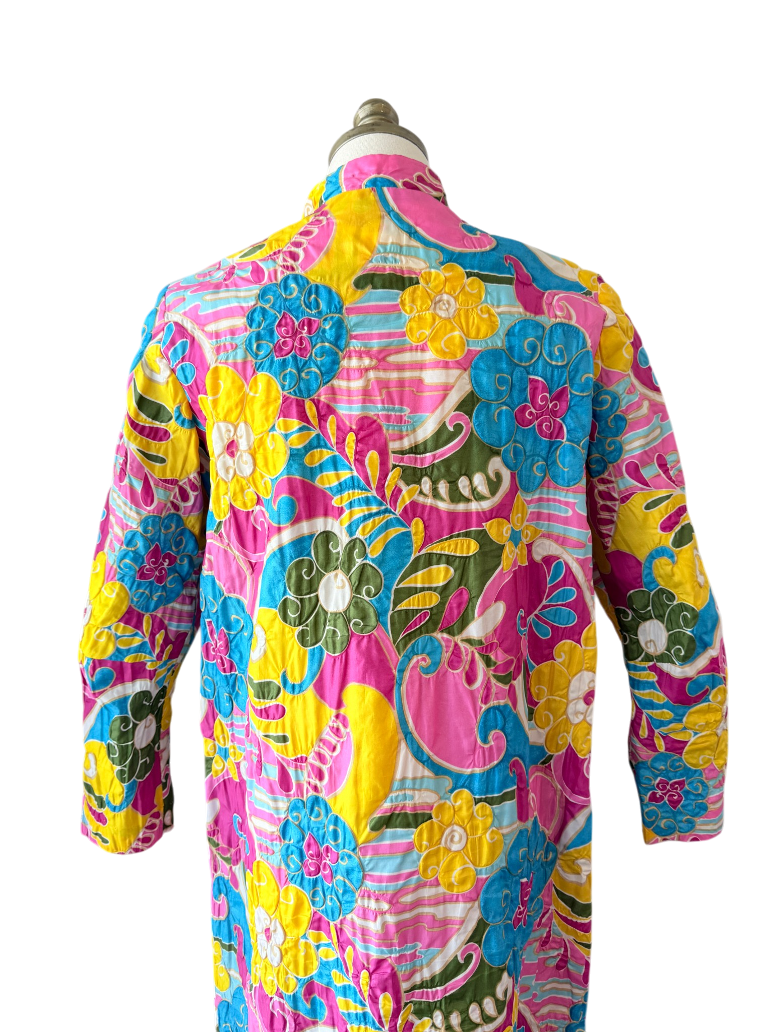1960s Saks Fifth Avenue Colorful Floral Button-Front House Coat