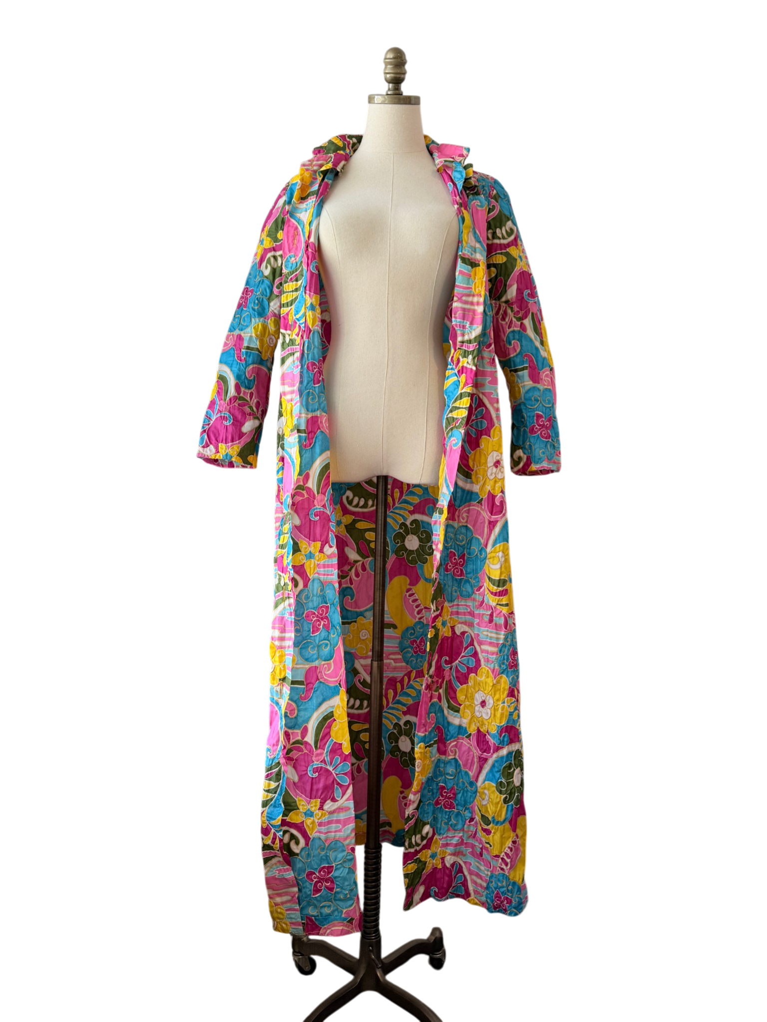 1960s Saks Fifth Avenue Colorful Floral Button-Front House Coat