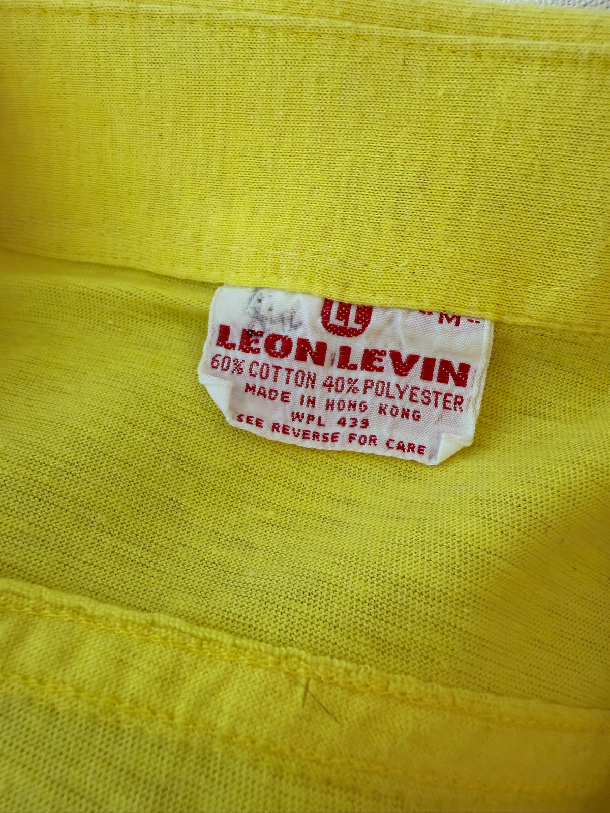 1960s Leon Levin Yellow Cotton 3/4 Button-Front Short-Sleeve Polo Shirt