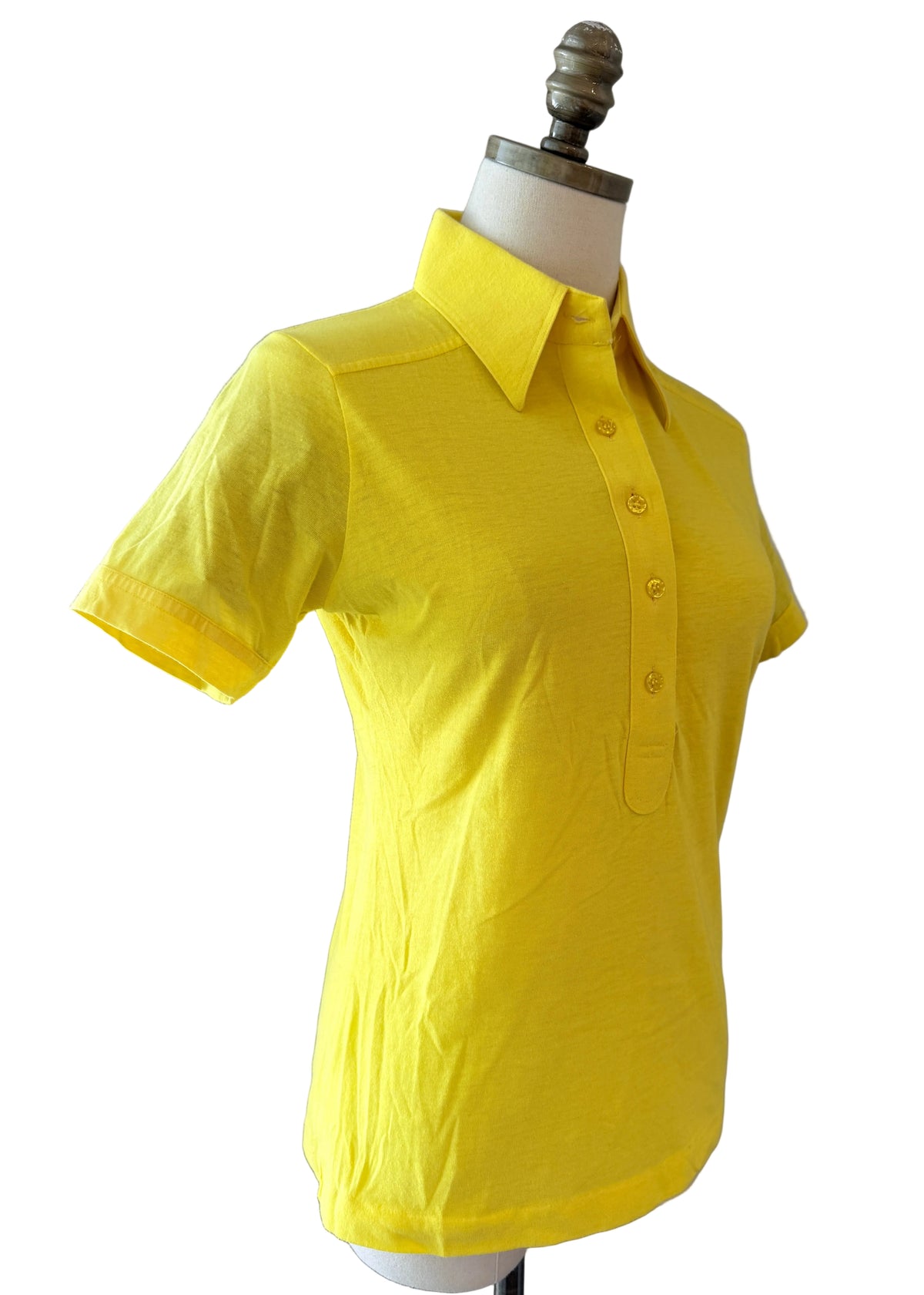 1960s Leon Levin Yellow Cotton 3/4 Button-Front Short-Sleeve Polo Shirt