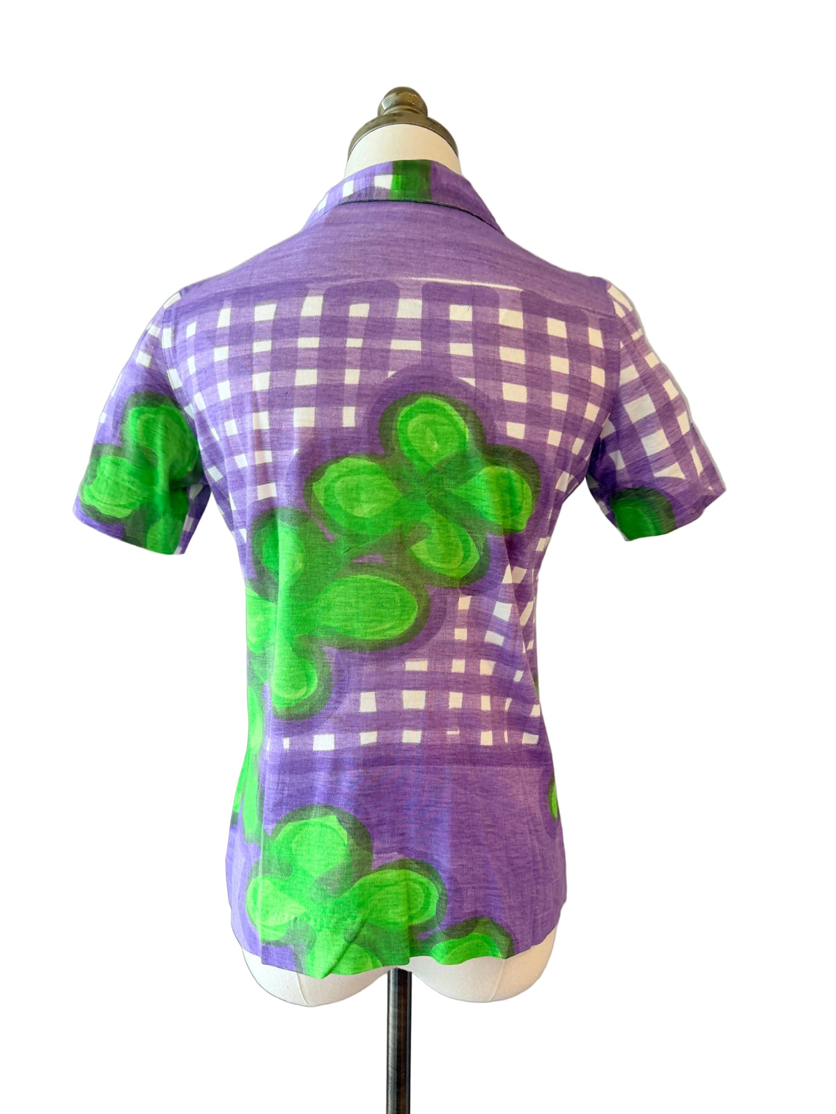 1960s Livio De Simone Purple & Green Floral 3/4 Button-Front Polo Shirt