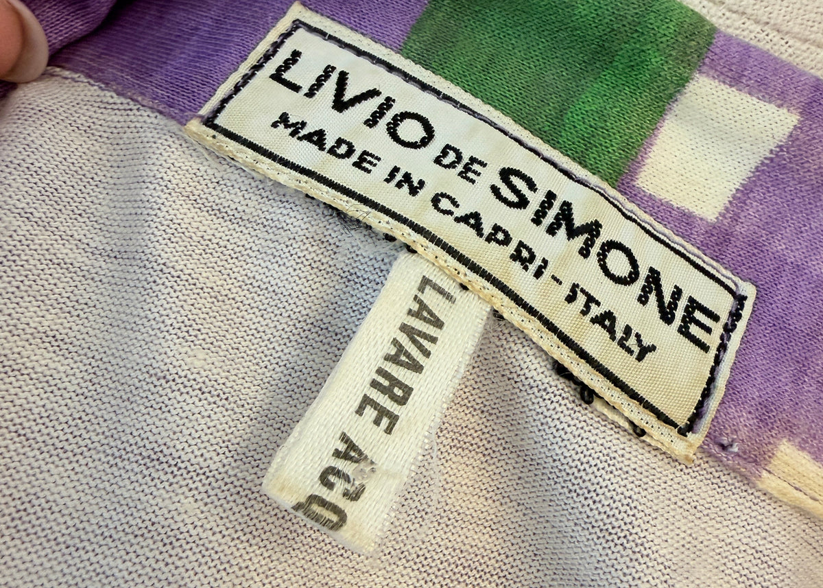 1960s Livio De Simone Purple & Green Floral 3/4 Button-Front Polo Shirt