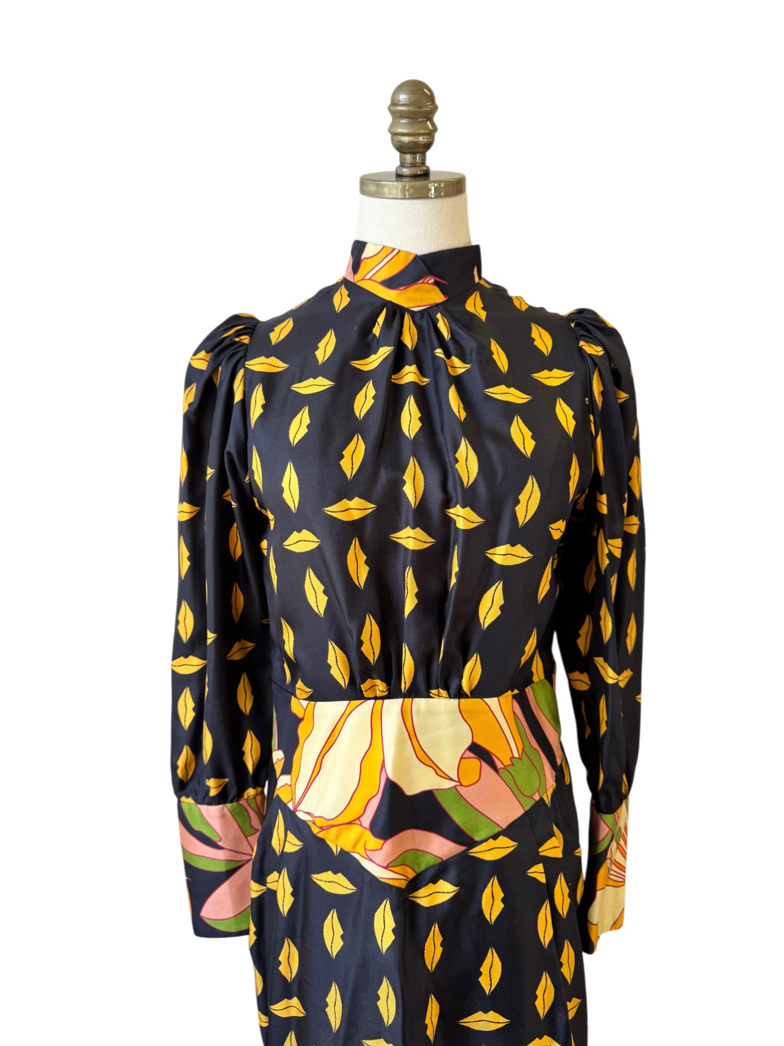 La Prestic Ouiston Silk Black Dress with Button Back and Cummerbund Waist