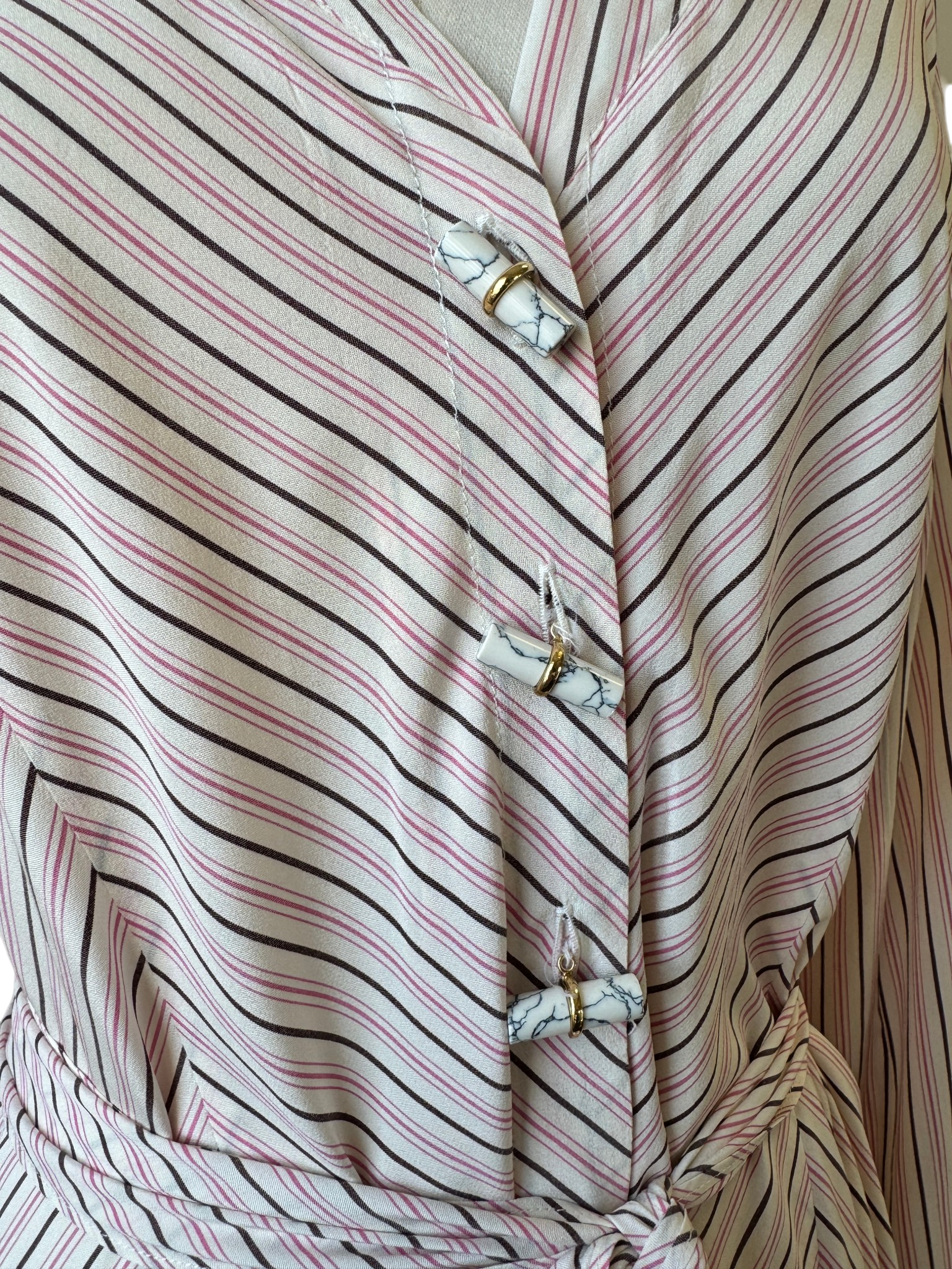 Gabriela Hearst Silk Striped Shirt Dress with Toggle Buttons & Tie Waist