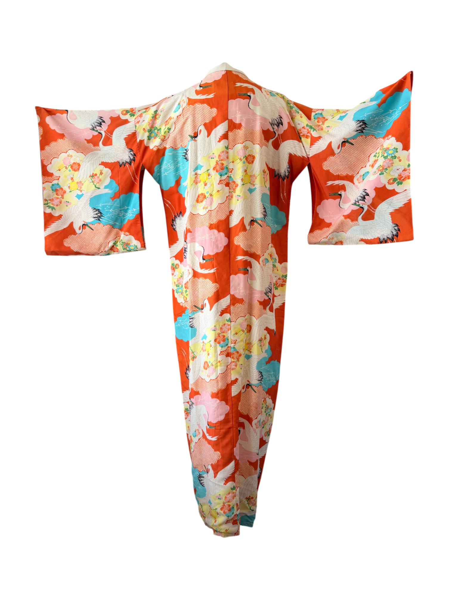 1940s Silk floral & crane kimono