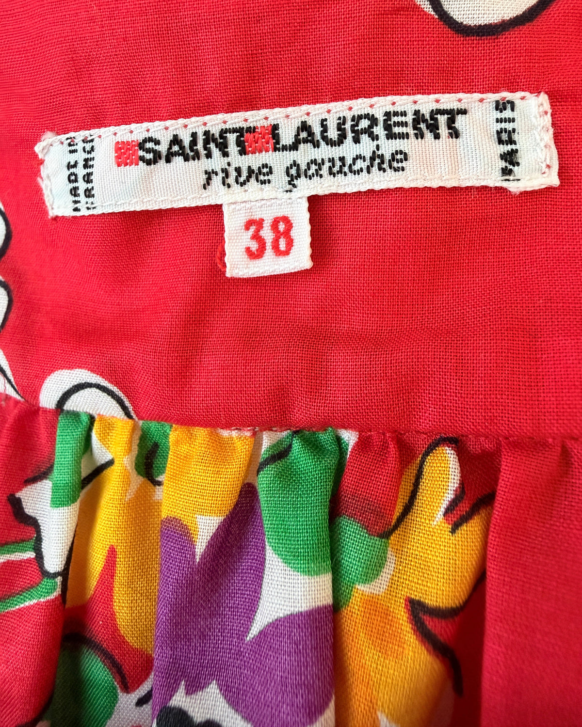 1980s Yves Saint Laurent Red Floral Balloon Sleeve Top