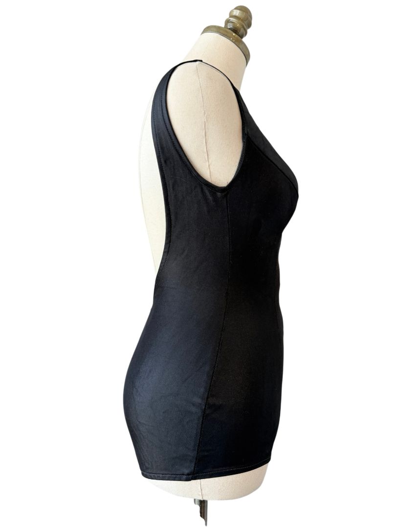 1950s Cole of California Black Bathing Suit with Brass Zip Front
