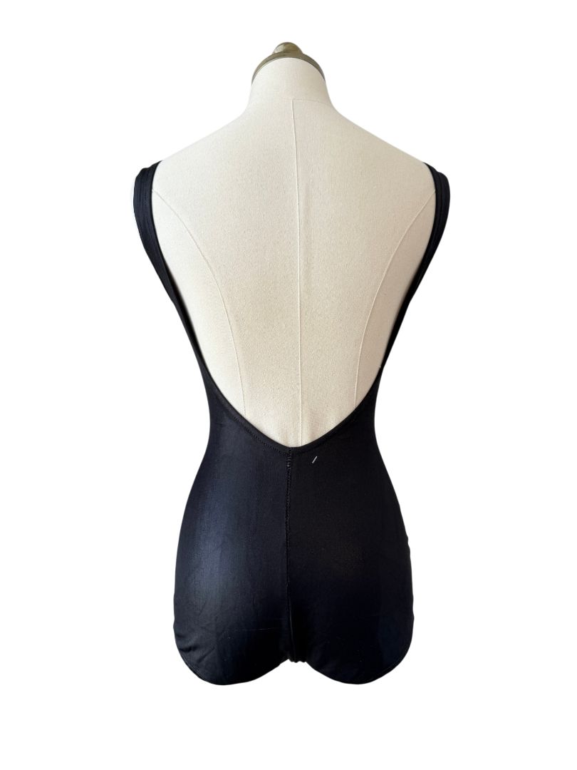1950s Cole of California Black Bathing Suit with Brass Zip Front