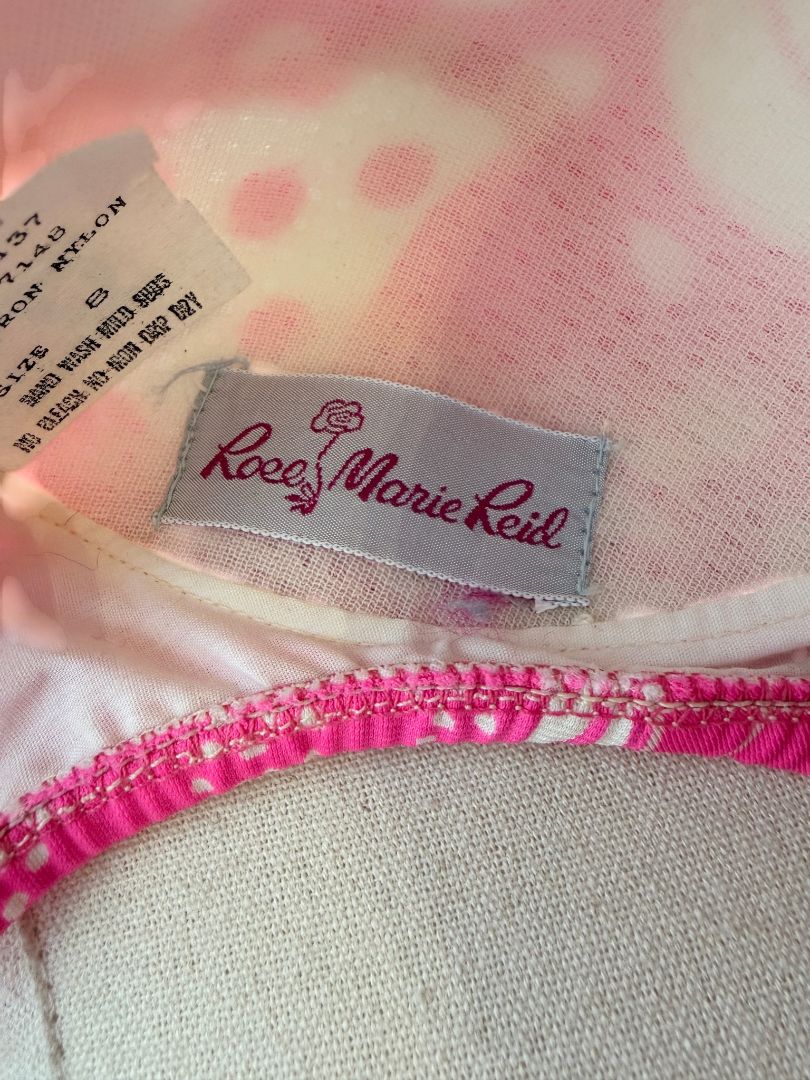 PM107 1960s Rose Marie Reid pink & white mod print 2pc bikini