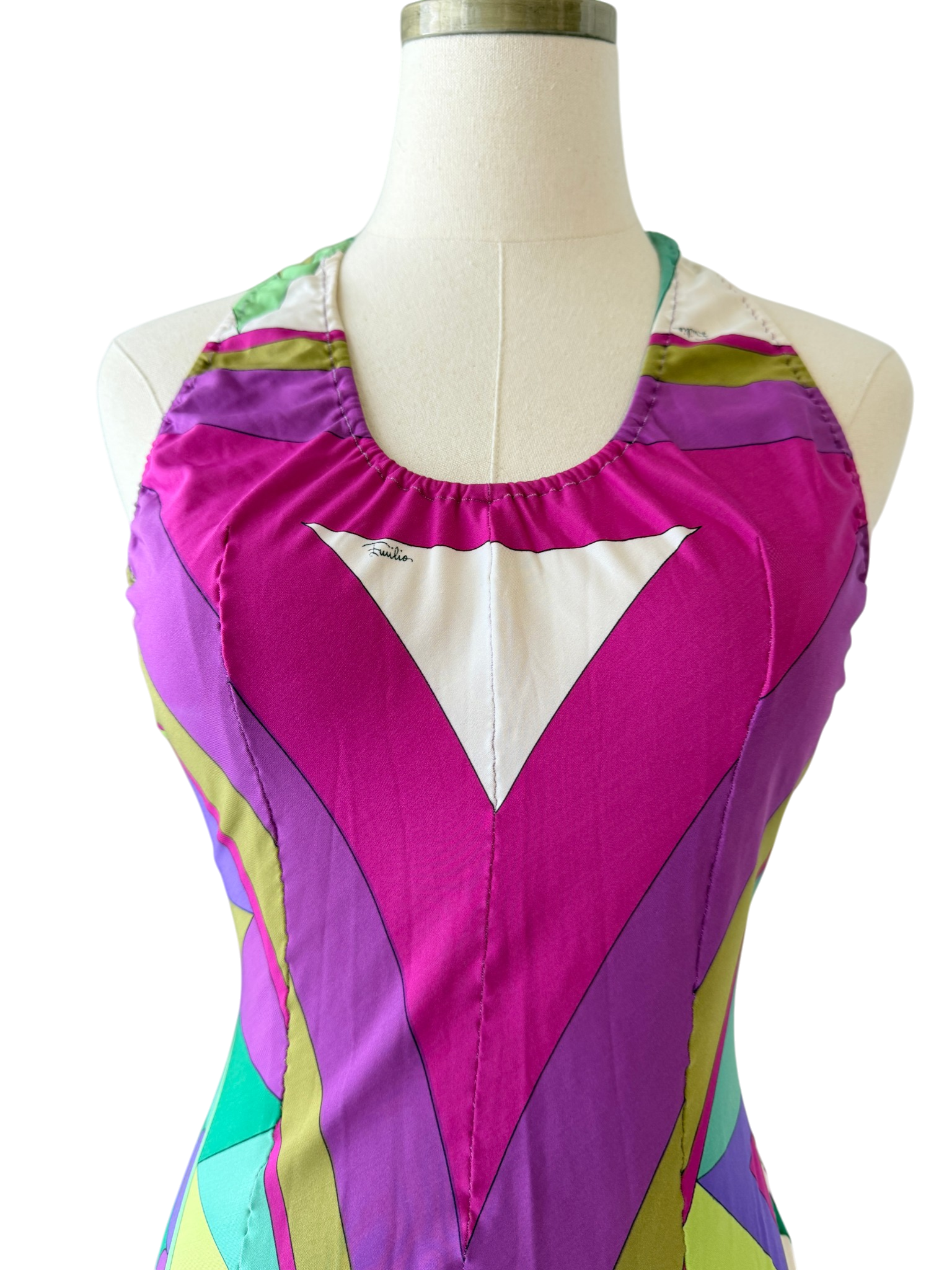 1960s Emilio Pucci Halter One-Piece Mod Print Bathing Suit