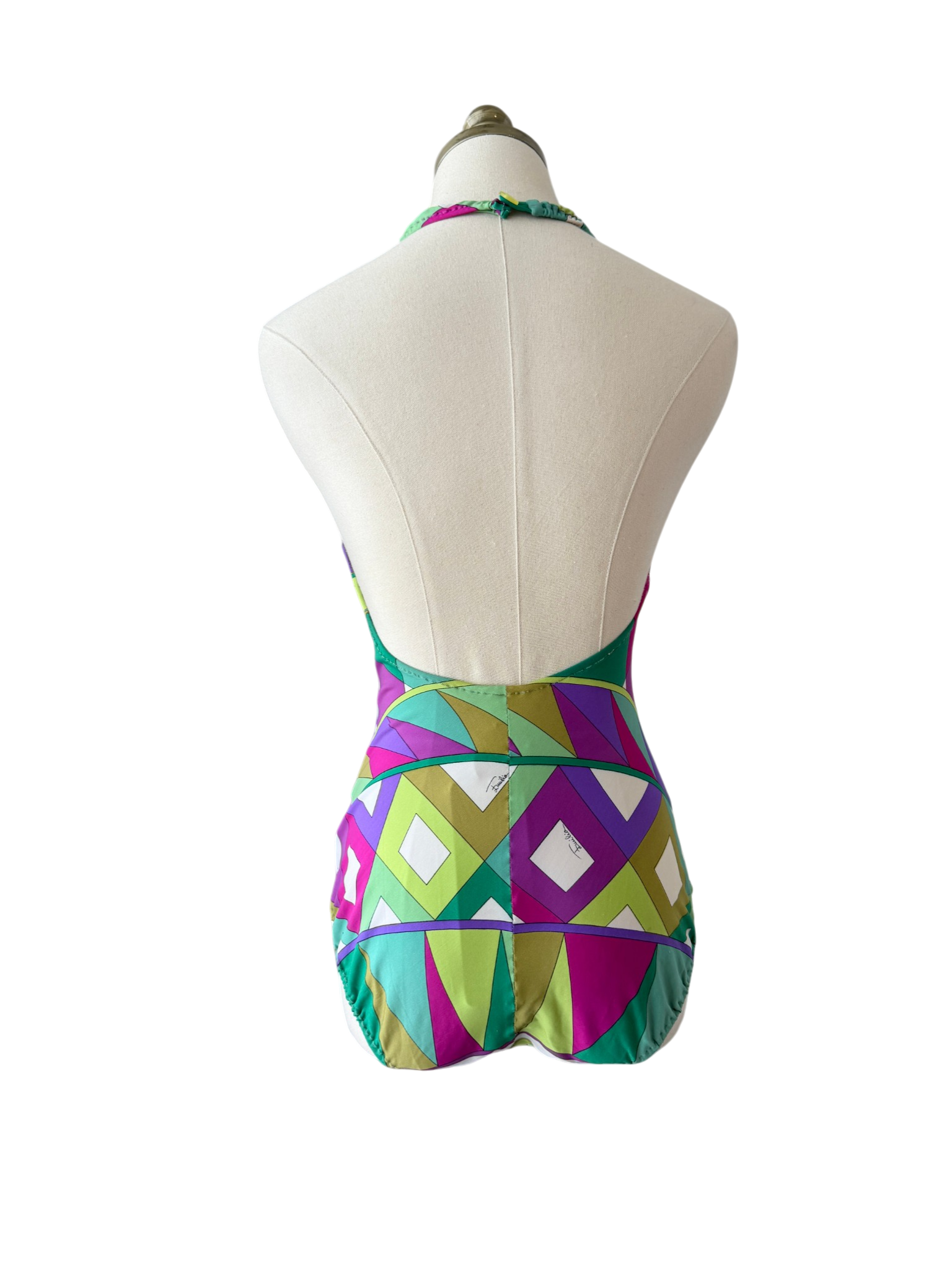 1960s Emilio Pucci Halter One-Piece Mod Print Bathing Suit