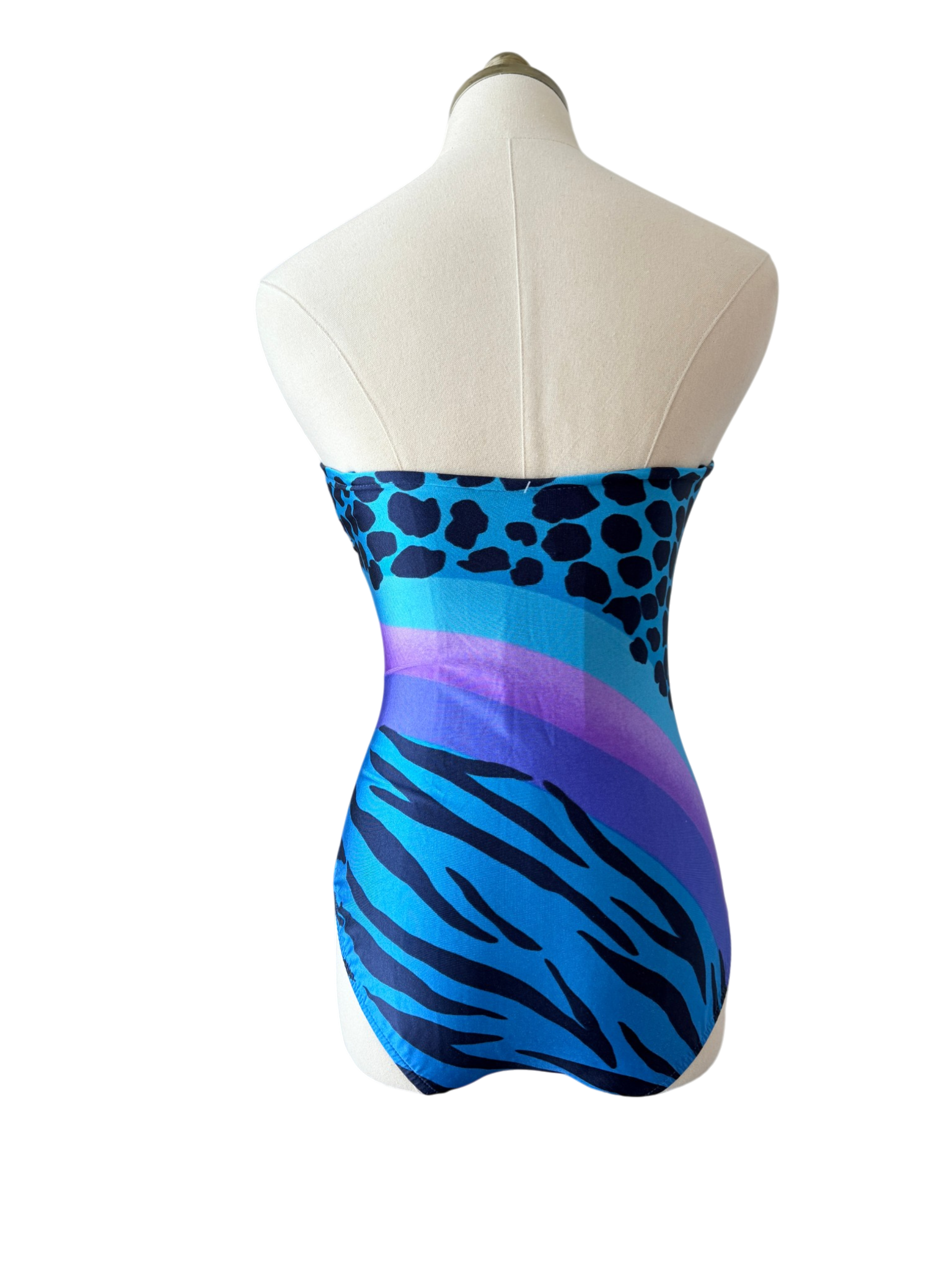 1970s Gottex Cheetah/Tiger print strapless one piece bathing suit