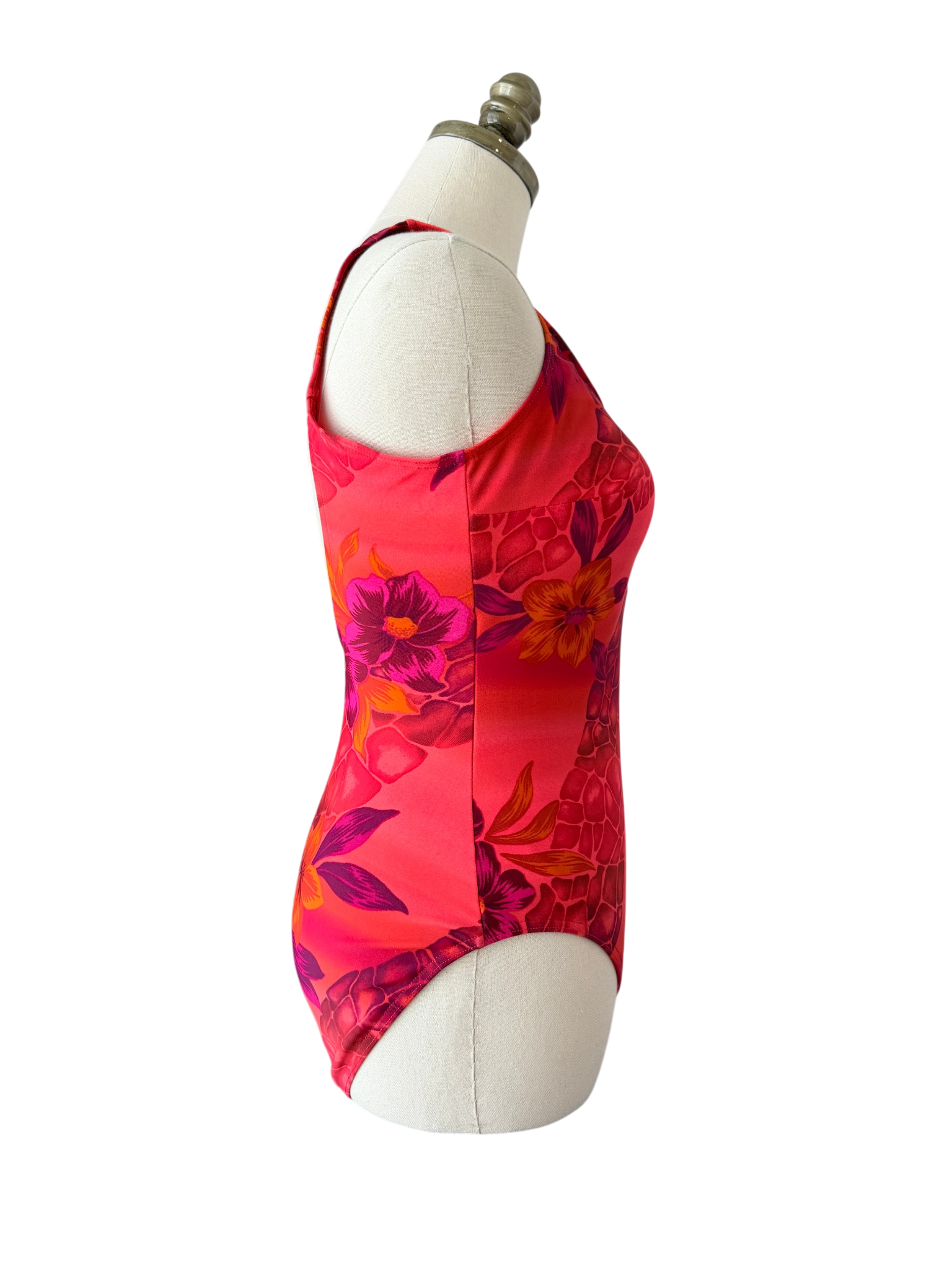 1980s Hawaiian Floral & Giraffe Print One-Piece Bathing Suit