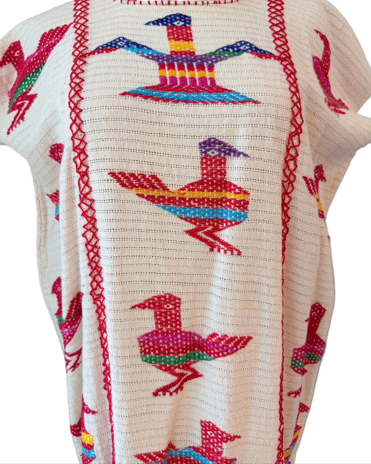 1960s Traditional Hand-Embroidered Oaxacan Huipil Tunic with Bird Motifs