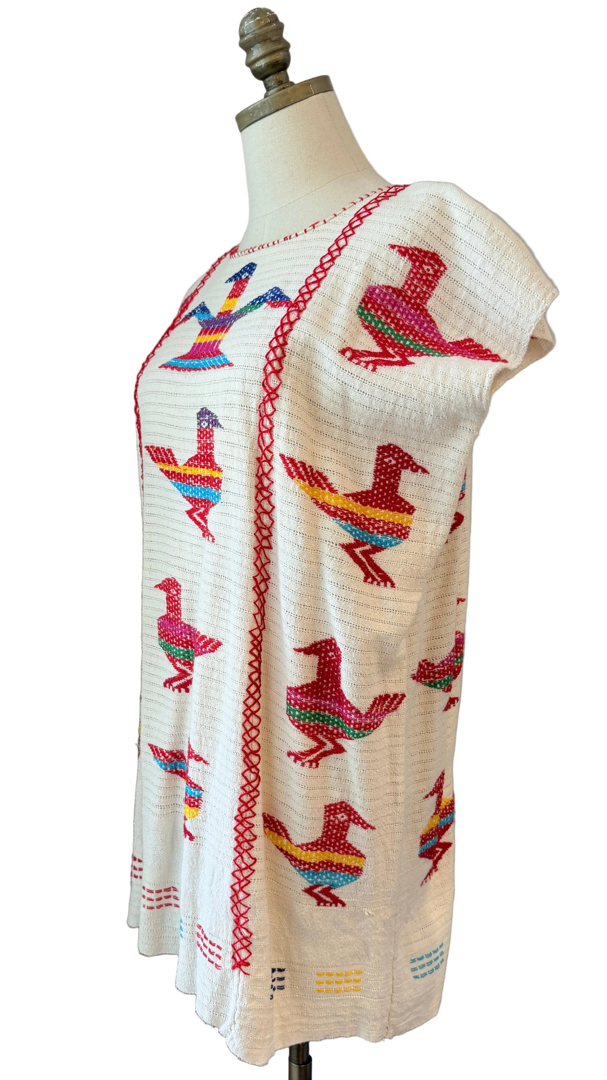 1960s Traditional Hand-Embroidered Oaxacan Huipil Tunic with Bird Motifs