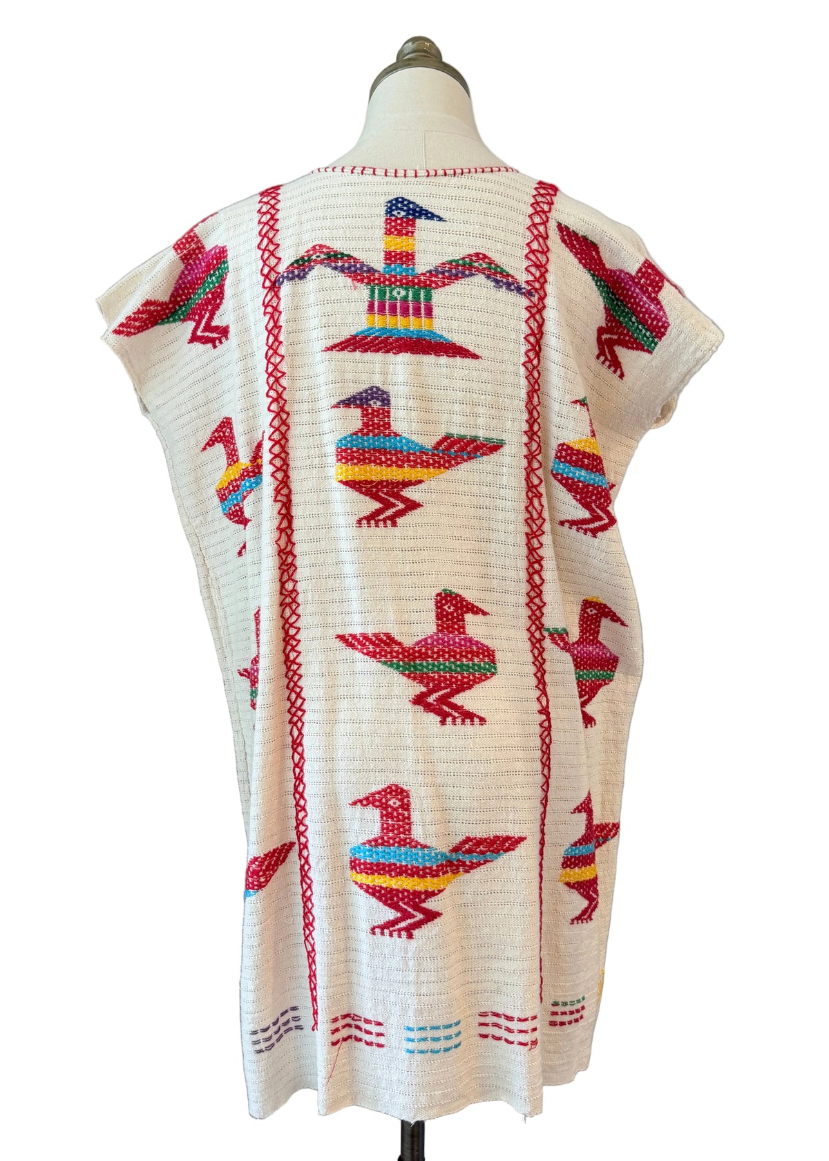 1960s Traditional Hand-Embroidered Oaxacan Huipil Tunic with Bird Motifs