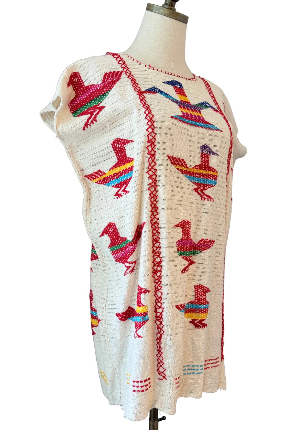 1960s Traditional Hand-Embroidered Oaxacan Huipil Tunic with Bird Motifs