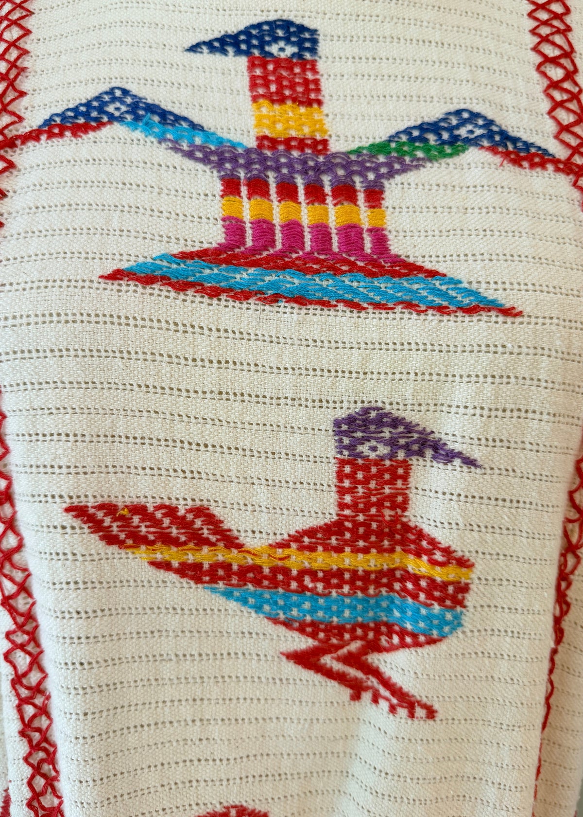1960s Traditional Hand-Embroidered Oaxacan Huipil Tunic with Bird Motifs