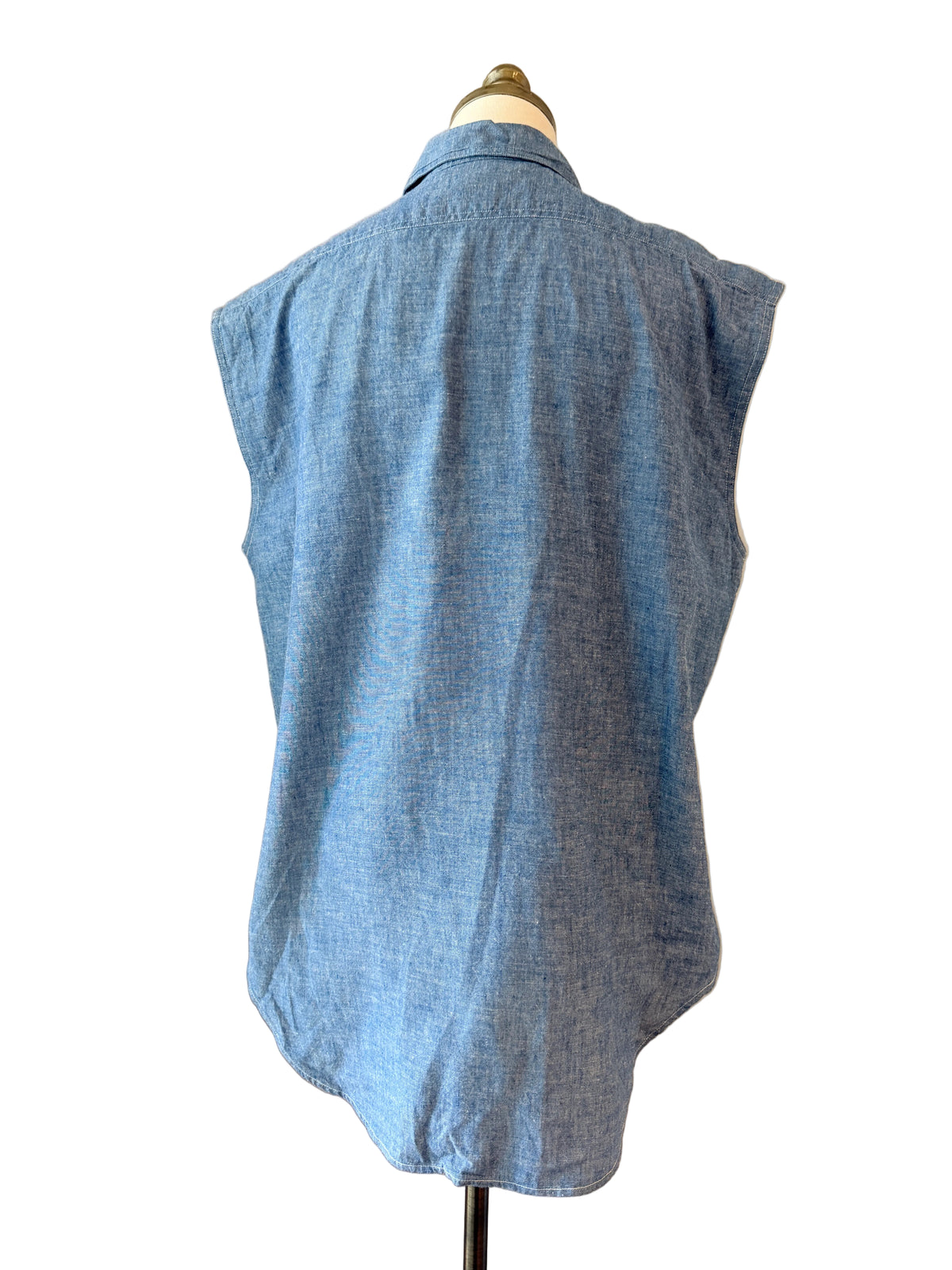 1980s Ralph Lauren Chambray Button-Front Collared Tank with Crossover Snap Panel & Pockets