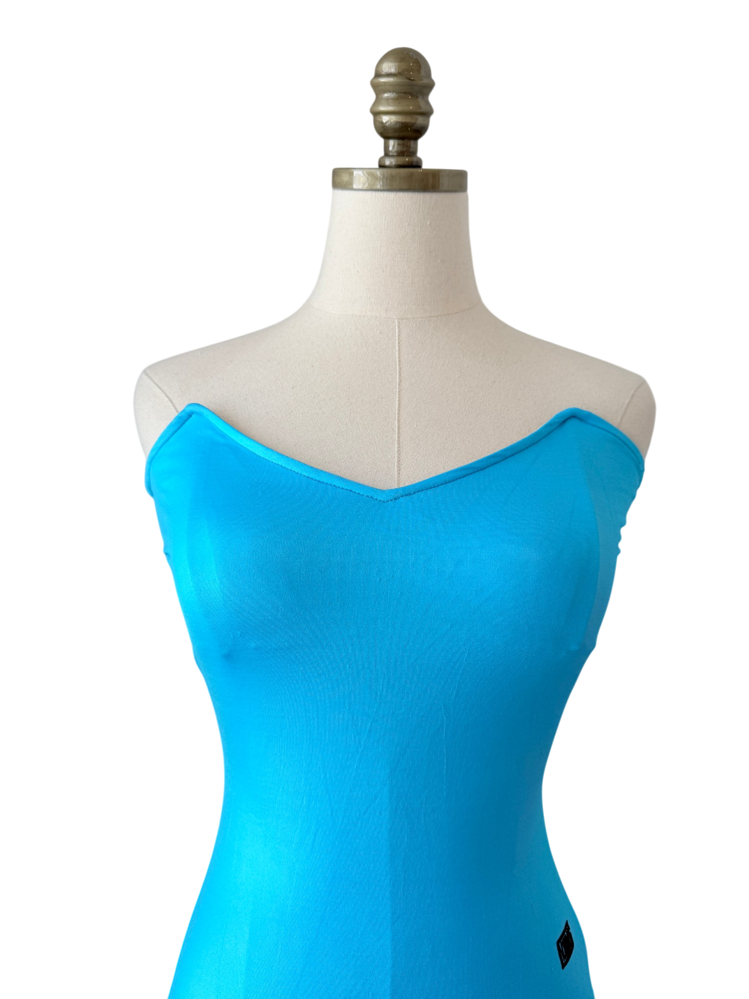 1970s Michael Vollbracht Teal One-Piece Bathing Suit with Triangle Bodice Detail