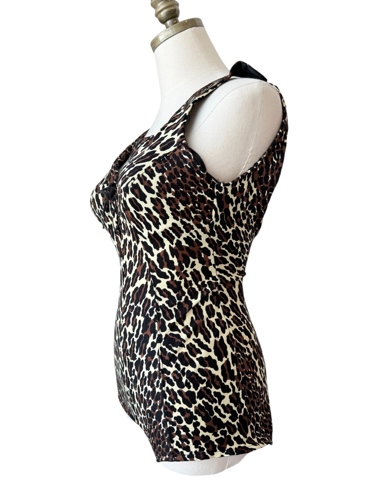 1960s Cole of California Rare Cheetah Print Corset-Front One-Piece Swimsuit