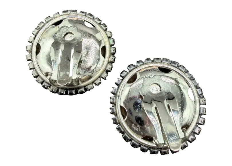 1980s Roxanne Assoulin Black & Clear Rhinestone Pavé Bubble Clip-On Earrings
