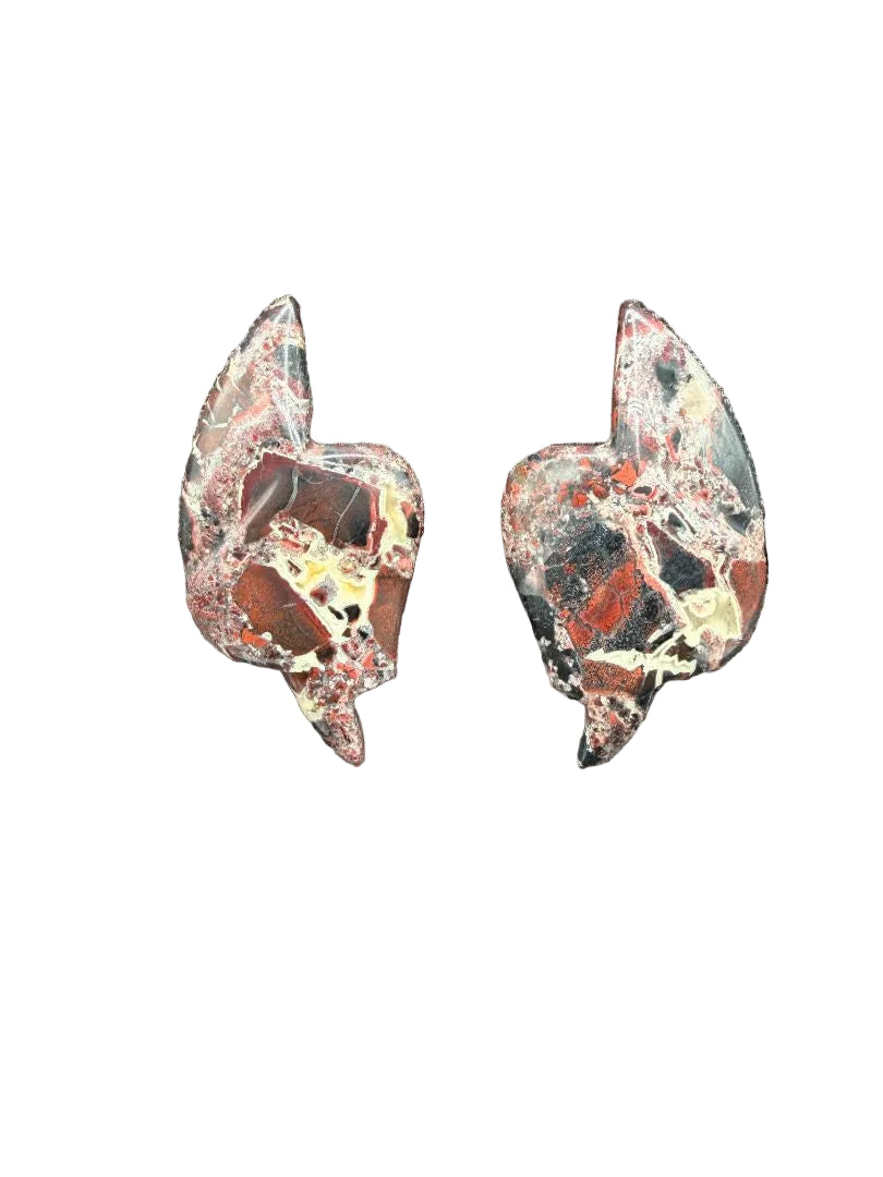 1980s Stephen Dweck Asymmetrical Brecciated Jasper Clip-On Earrings