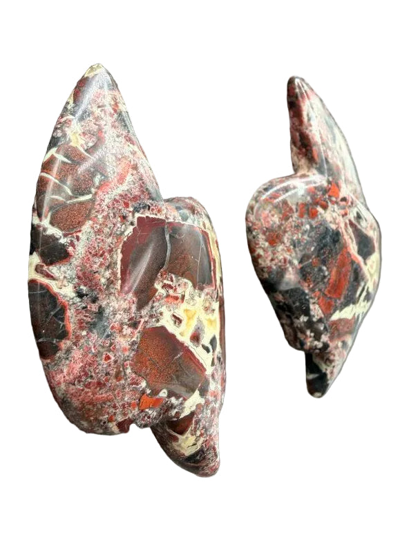 1980s Stephen Dweck Asymmetrical Brecciated Jasper Clip-On Earrings