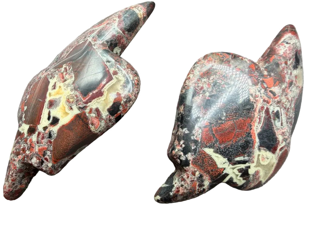 1980s Stephen Dweck Asymmetrical Brecciated Jasper Clip-On Earrings