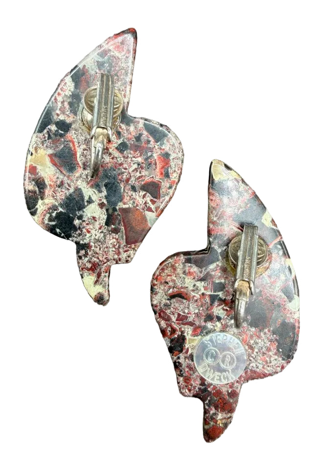 1980s Stephen Dweck Asymmetrical Brecciated Jasper Clip-On Earrings