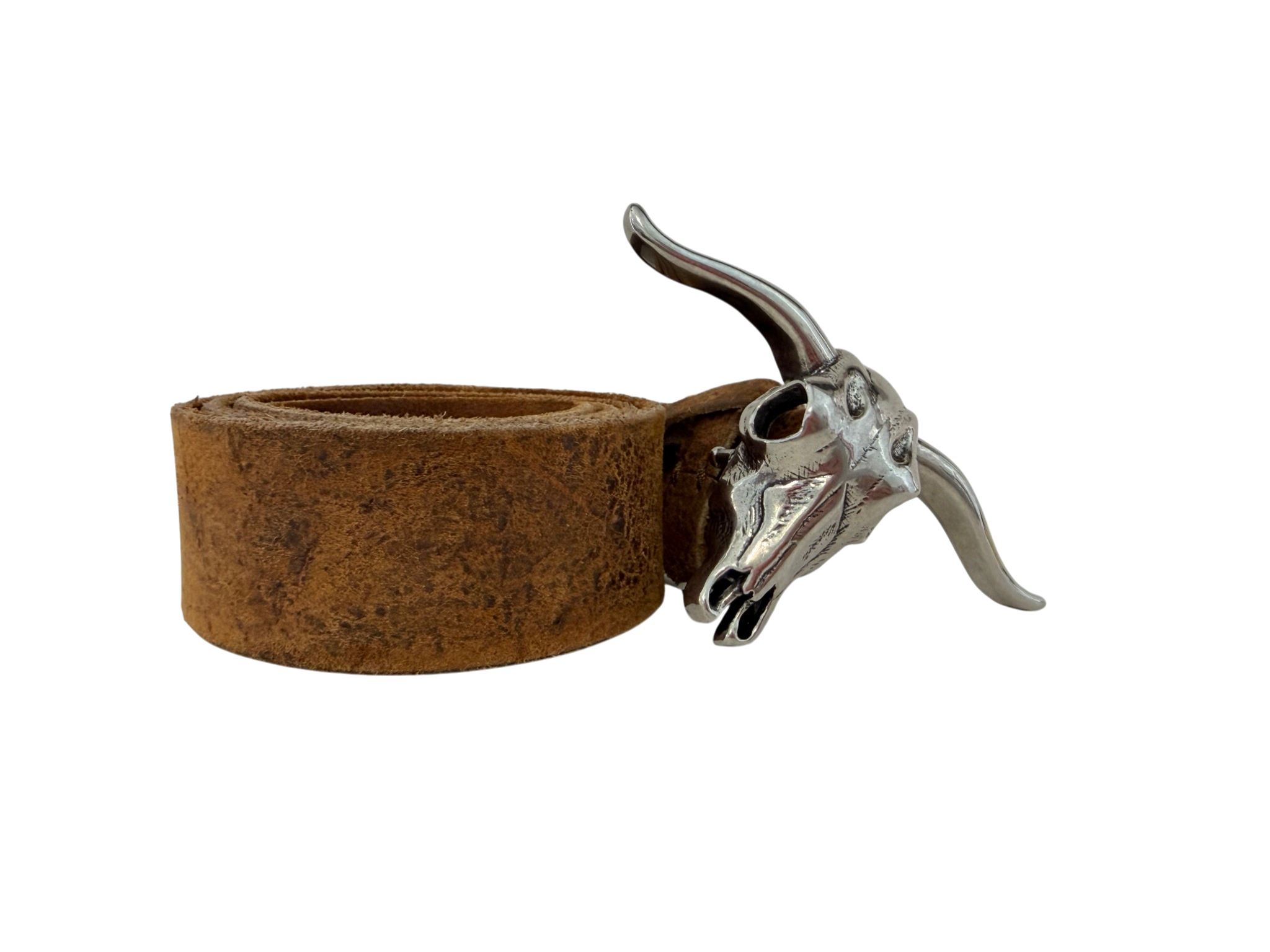 1990s Ralph Lauren Brown Leather Belt with Silver Stag Horn Buckle