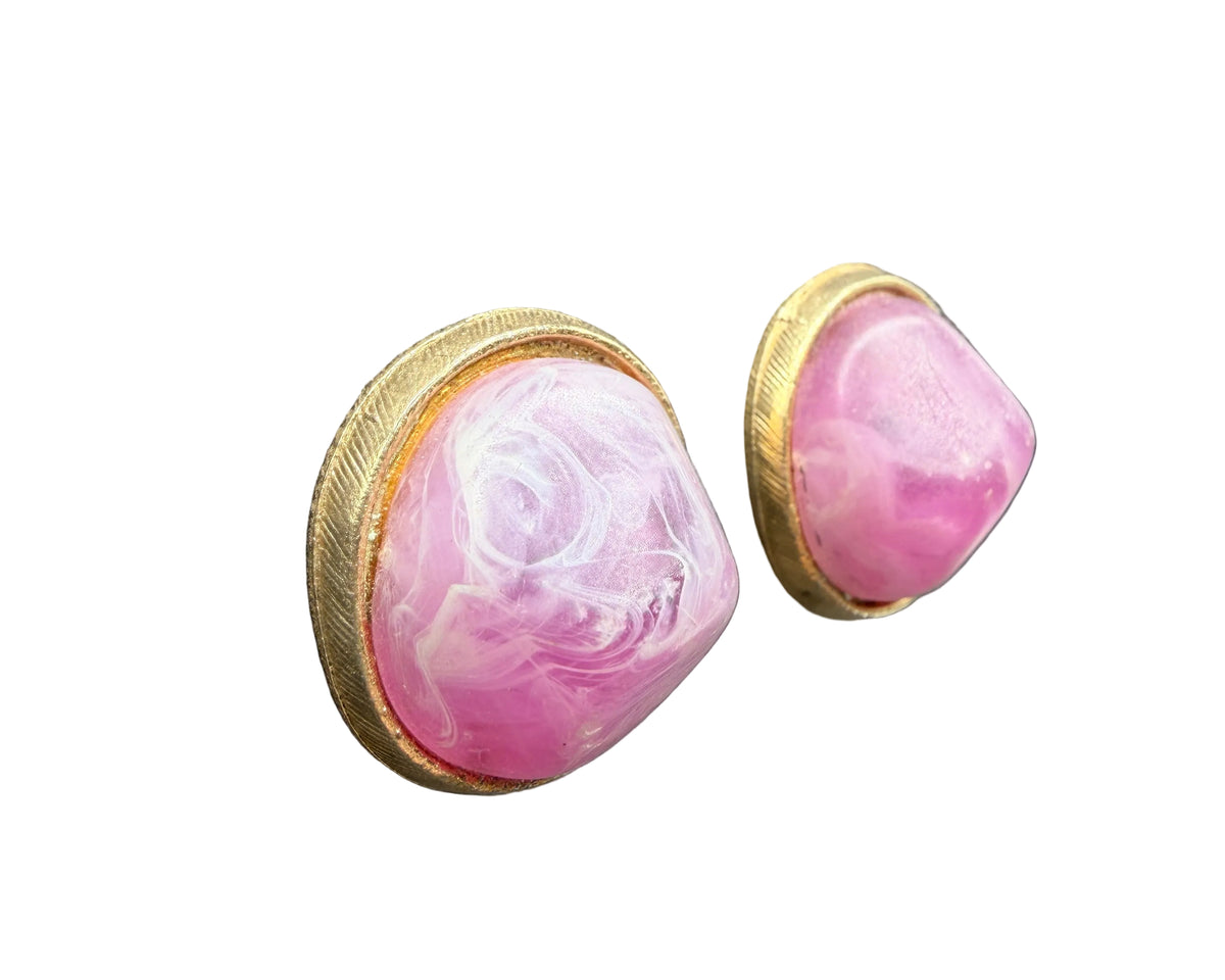 1960s Kramer Purple Marbled Lucite Clip-On Earrings