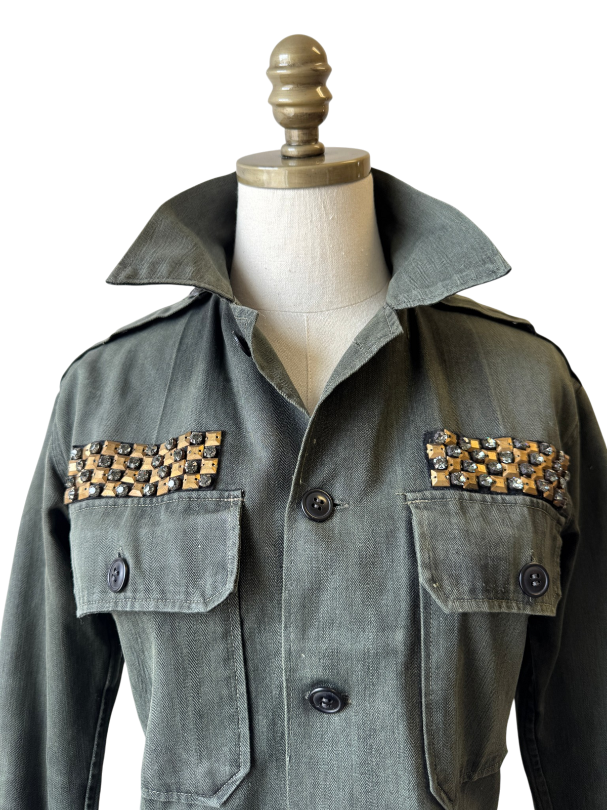 Figue Military-Inspired Embellished Shirt Jacket with Beaded Lizard Back