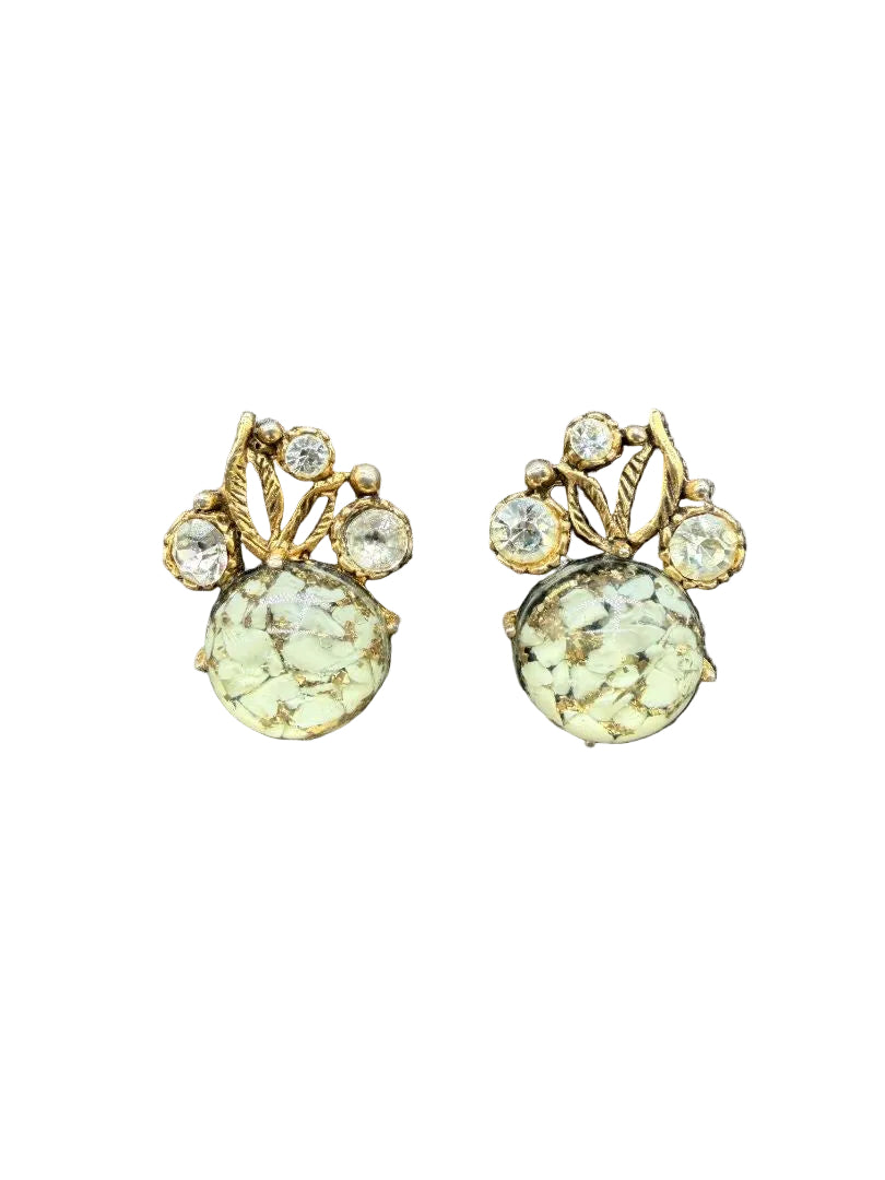 1950s Gripox Gold-Tone & White Rhinestone Clip-On Earrings