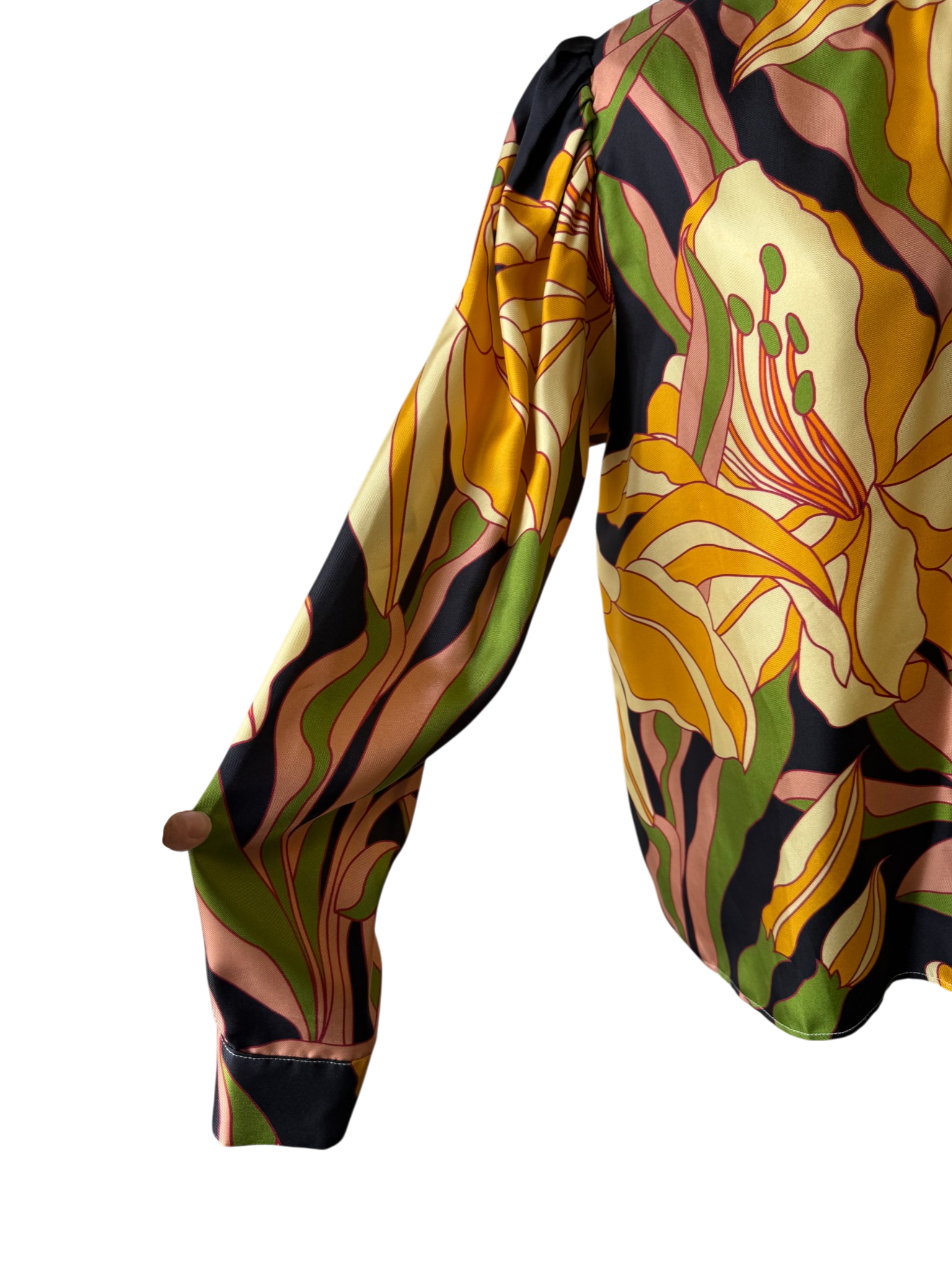 La Prestic Ouiston Silk Printed Blouse with Mandarin Collar and back buttons