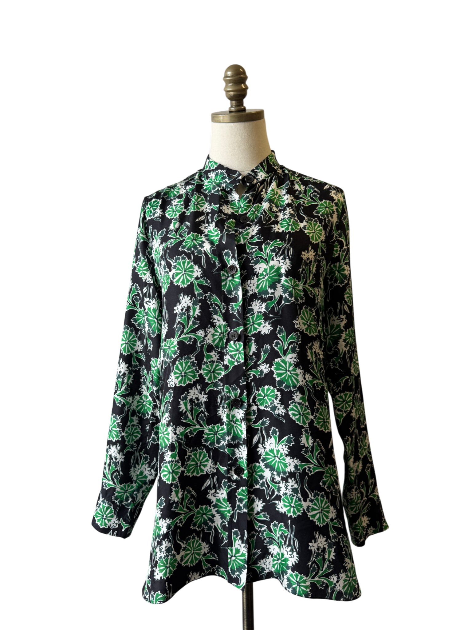 Marni Silk Floral Tunic Blouse with Mandarin Collar