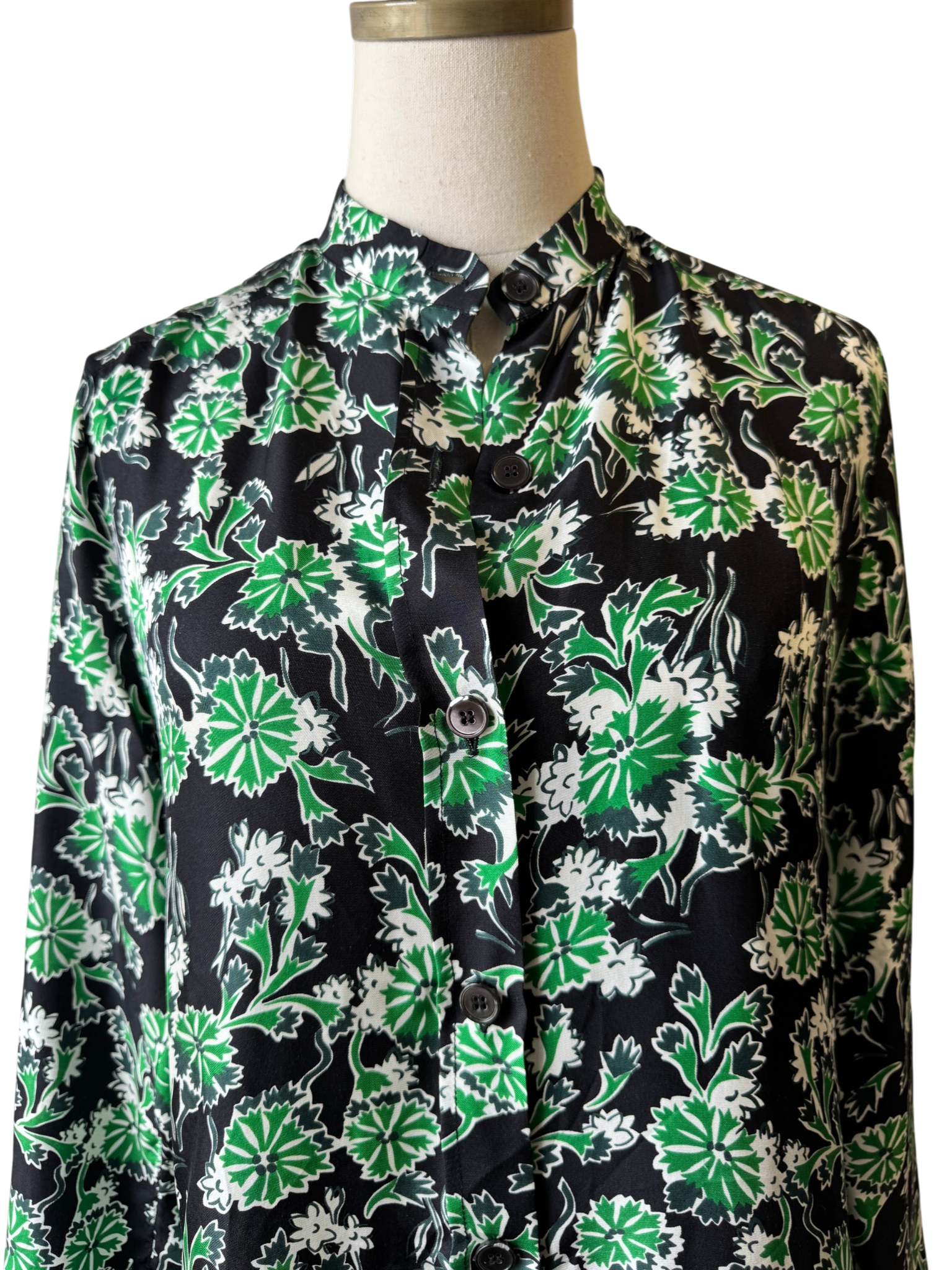 Marni Silk Floral Tunic Blouse with Mandarin Collar