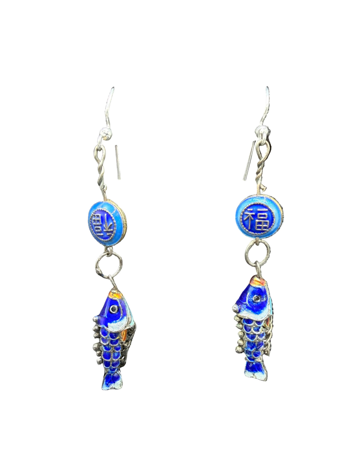 1970s Blue Enamel Articulated Koi Fish Earrings