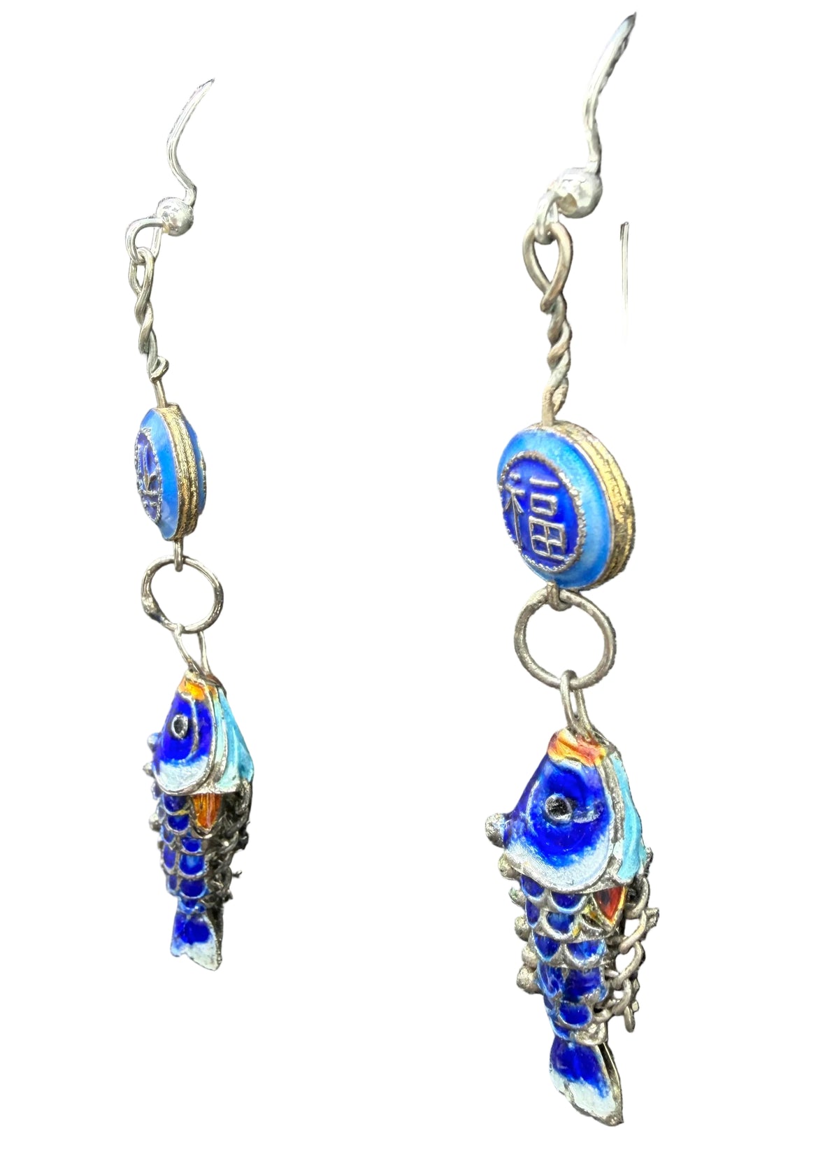 1970s Blue Enamel Articulated Koi Fish Earrings