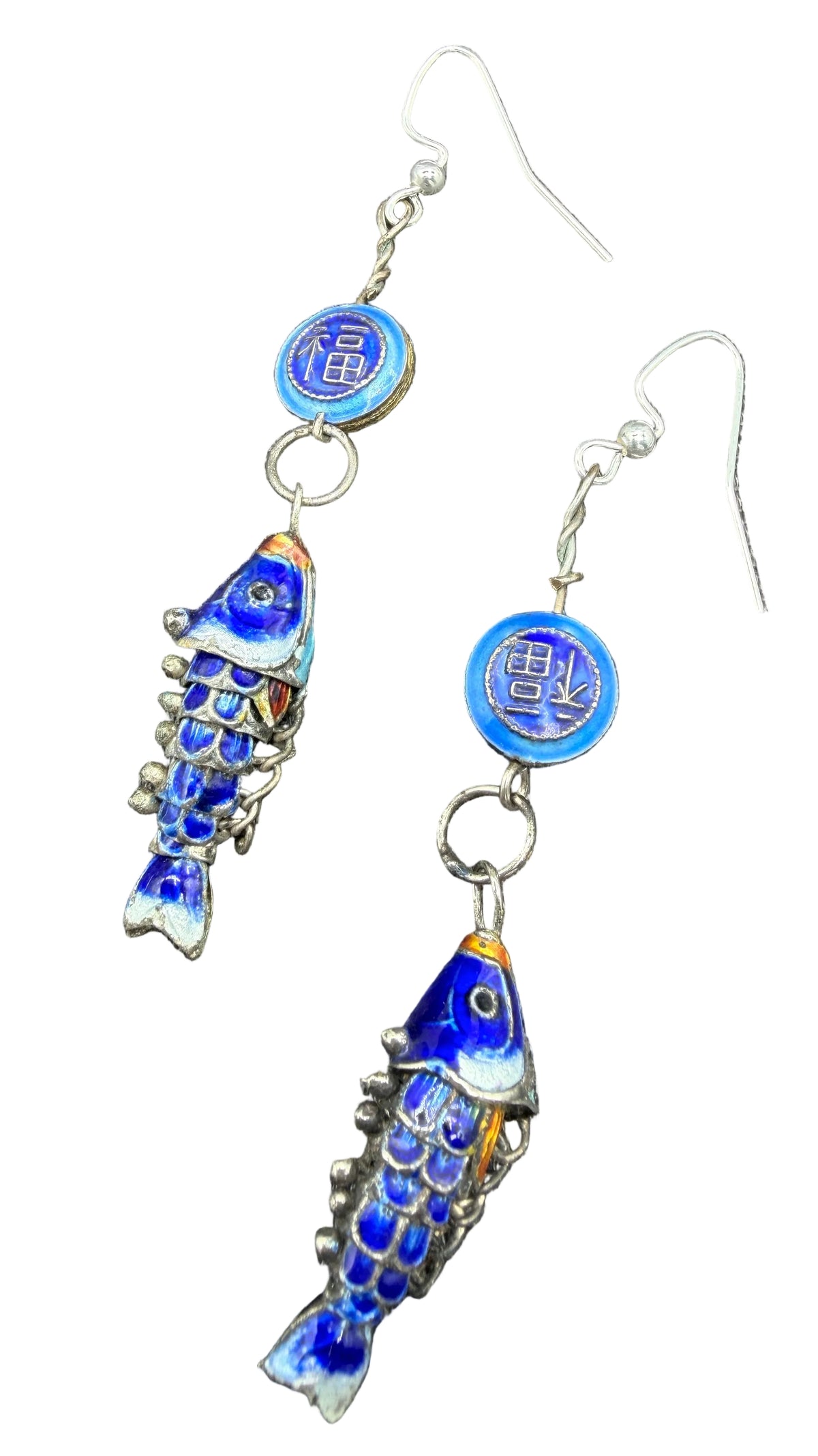 1970s Blue Enamel Articulated Koi Fish Earrings