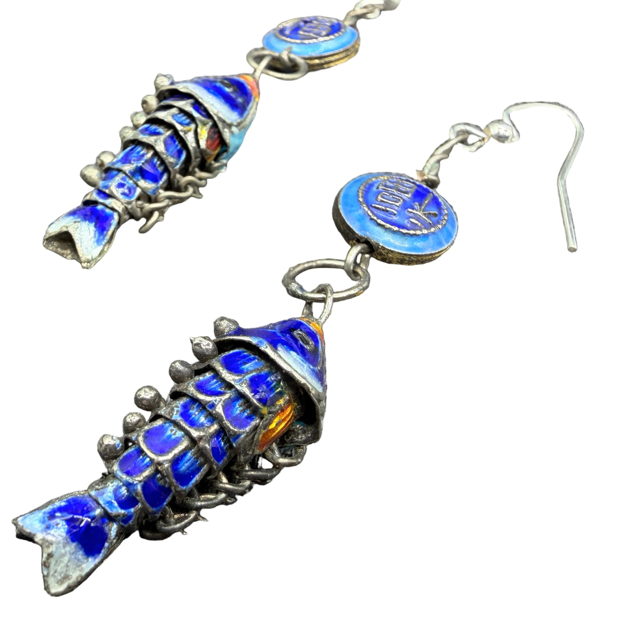 1970s Blue Enamel Articulated Koi Fish Earrings