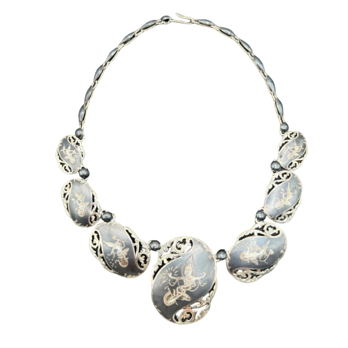 1960s Siam Sterling Silver & Niello Inlay Necklace