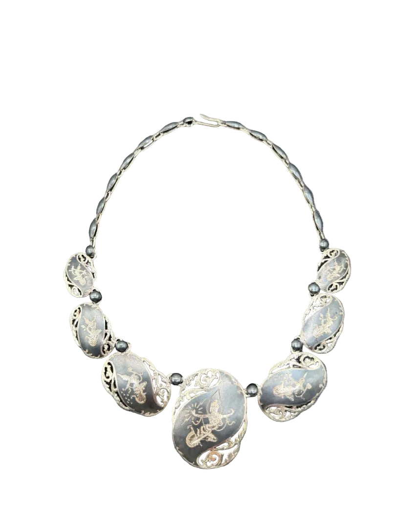 1960s Siam Sterling Silver & Niello Inlay Necklace